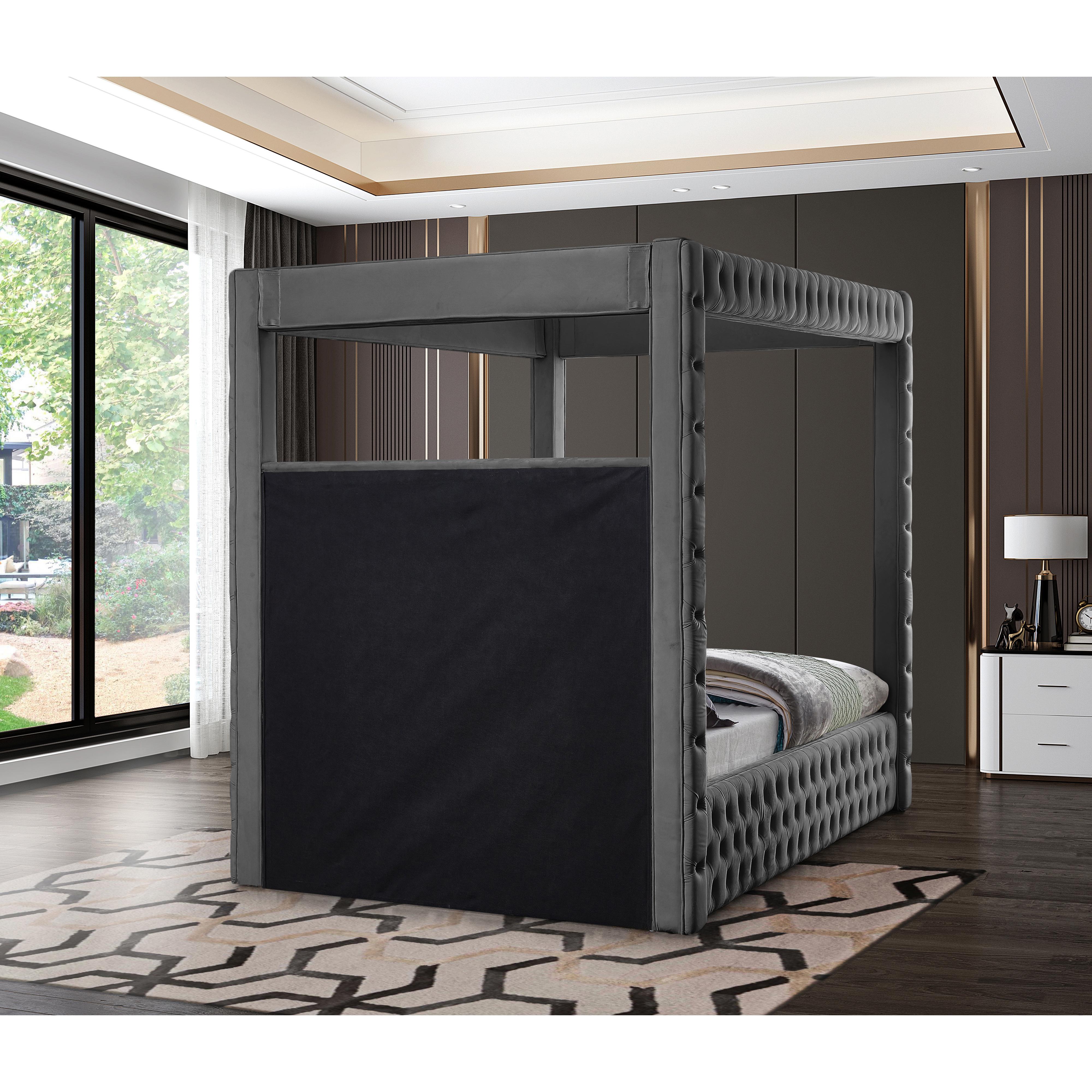 Meridian Royal Grey Velvet Queen Bed (4 Boxes)
