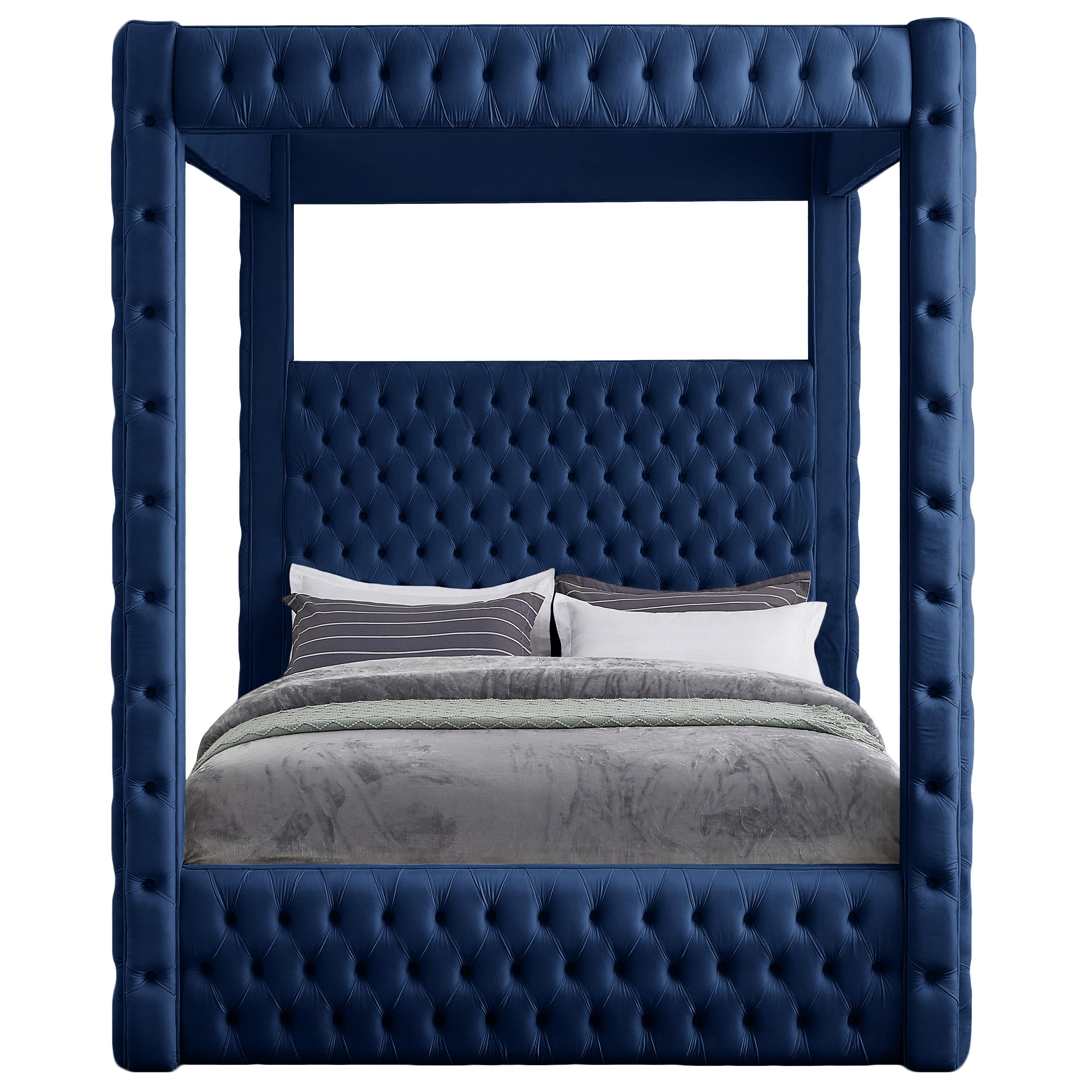 Meridian Royal Navy Velvet King Bed (4 Boxes)