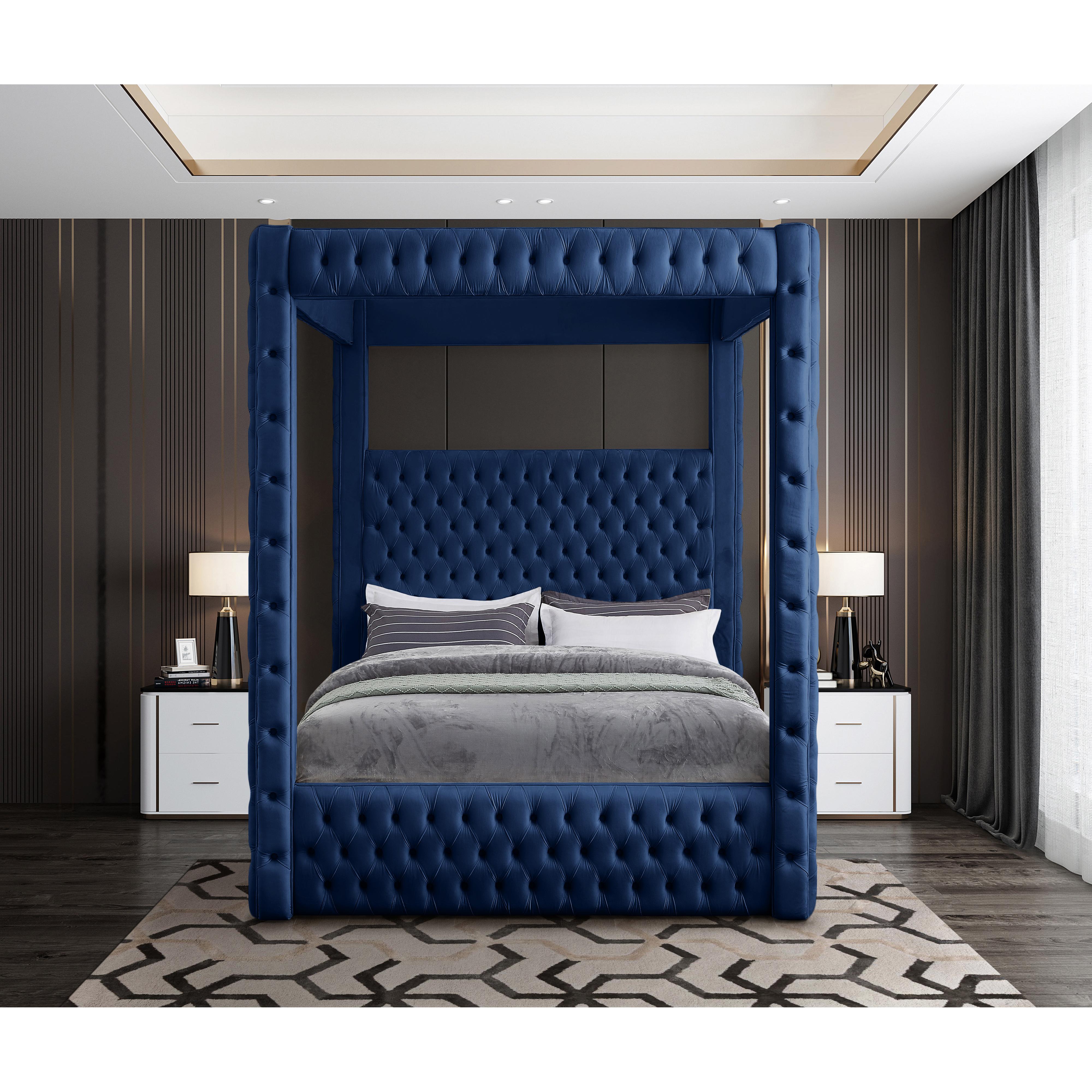 Meridian Royal Navy Velvet King Bed (4 Boxes)