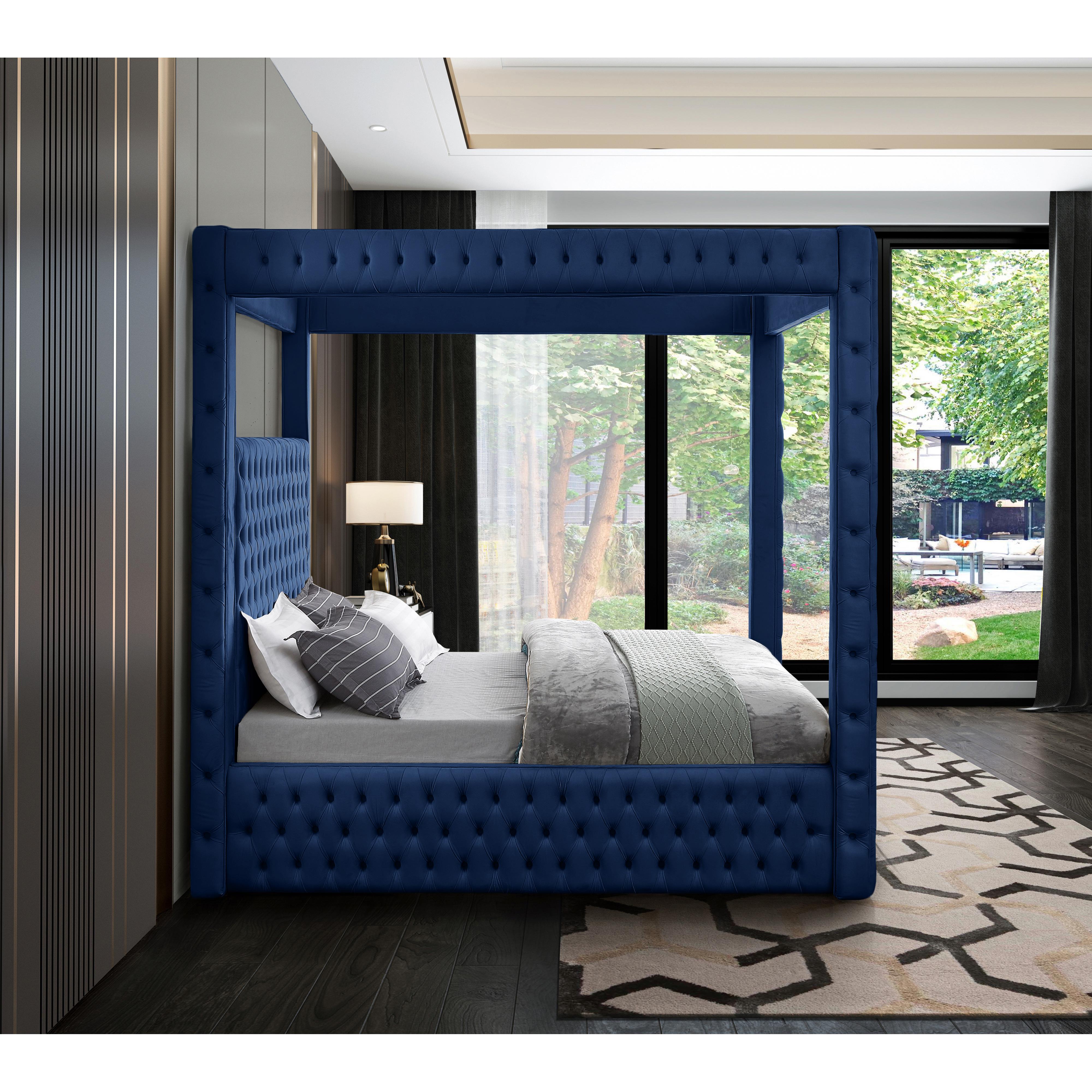 Meridian Royal Navy Velvet Queen Bed (4 Boxes)