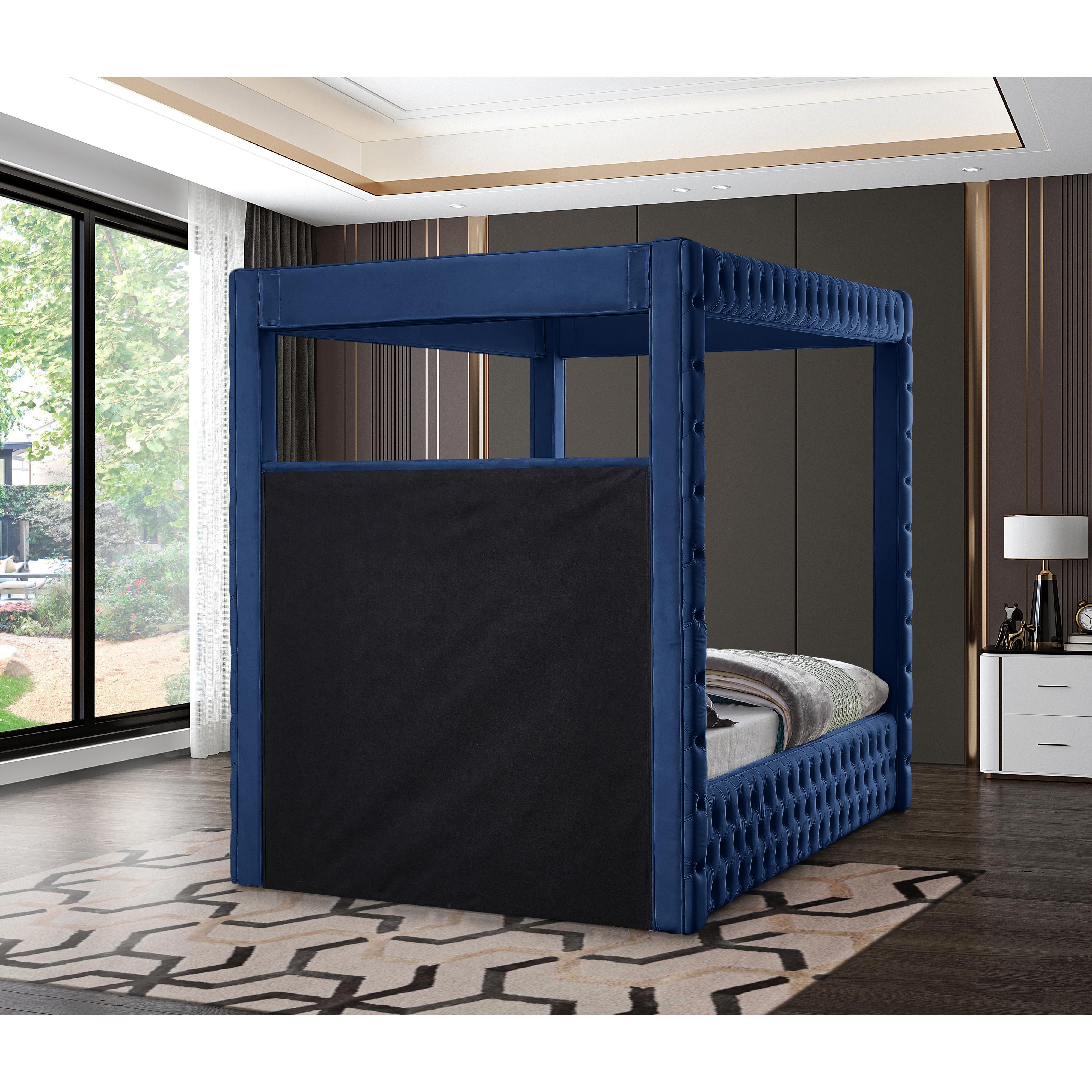 Meridian Royal Navy Velvet Queen Bed (4 Boxes)