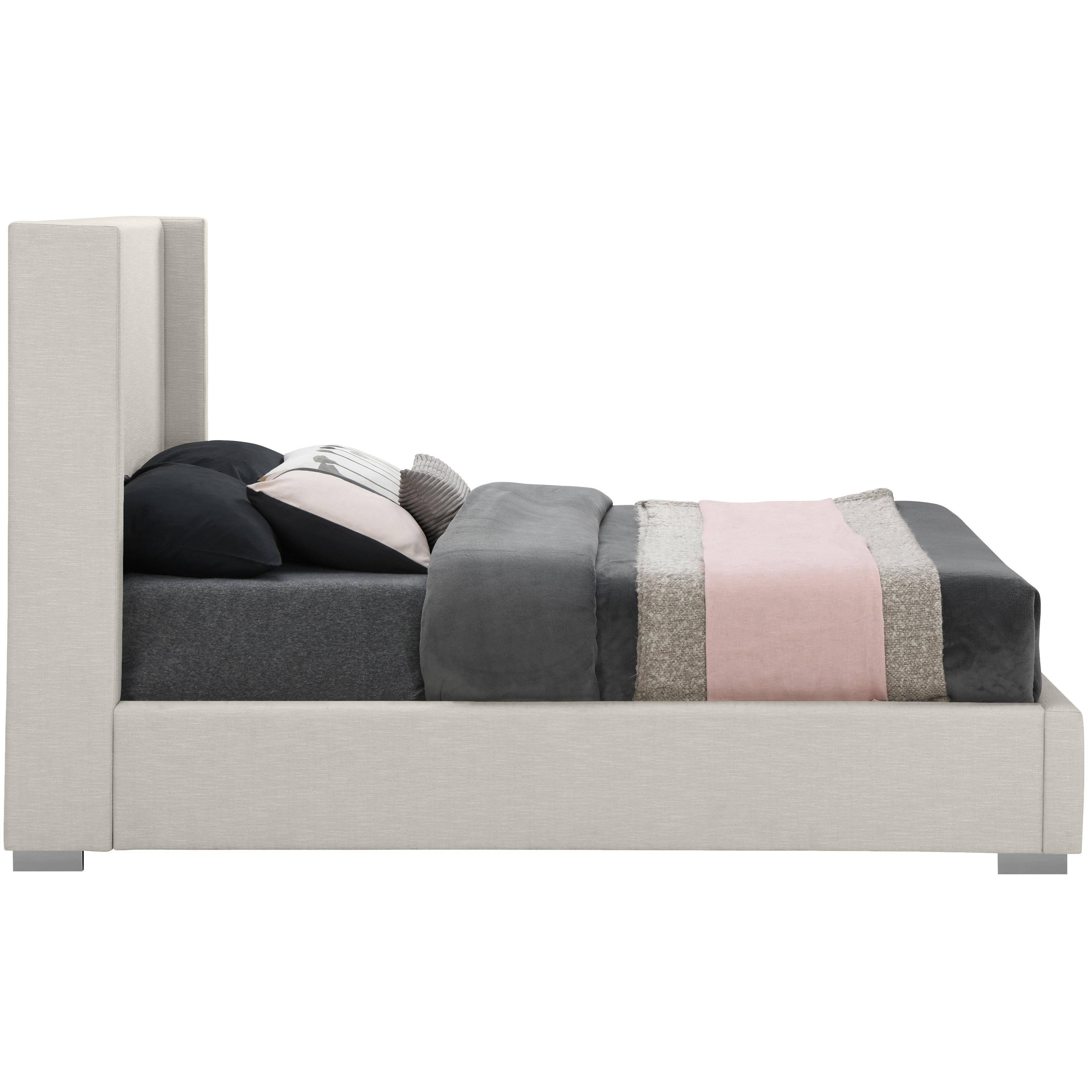 Meridian Royce Beige Linen Textured Fabric Queen Bed (3 Boxes)