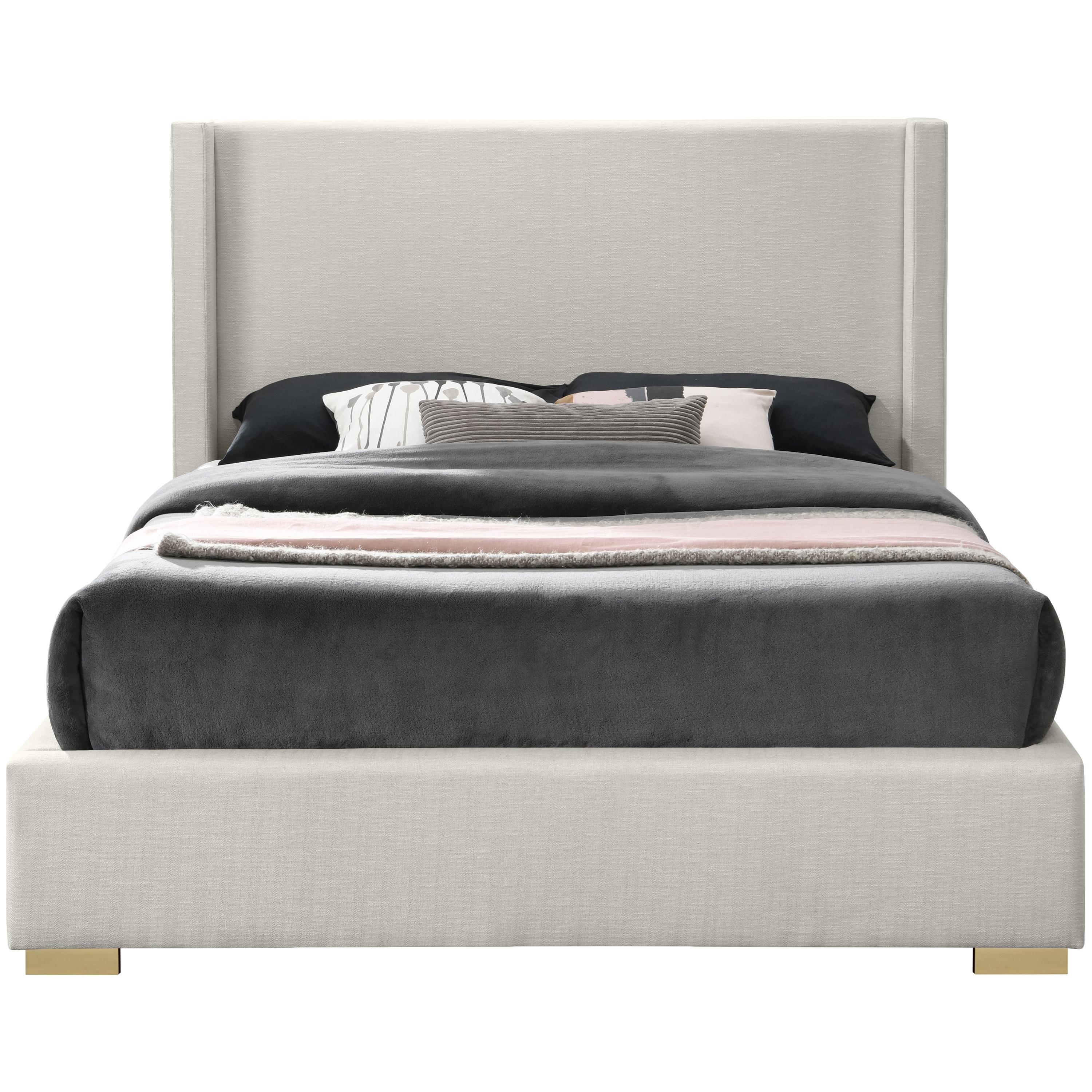 Meridian Royce Beige Linen Textured Fabric Queen Bed (3 Boxes)