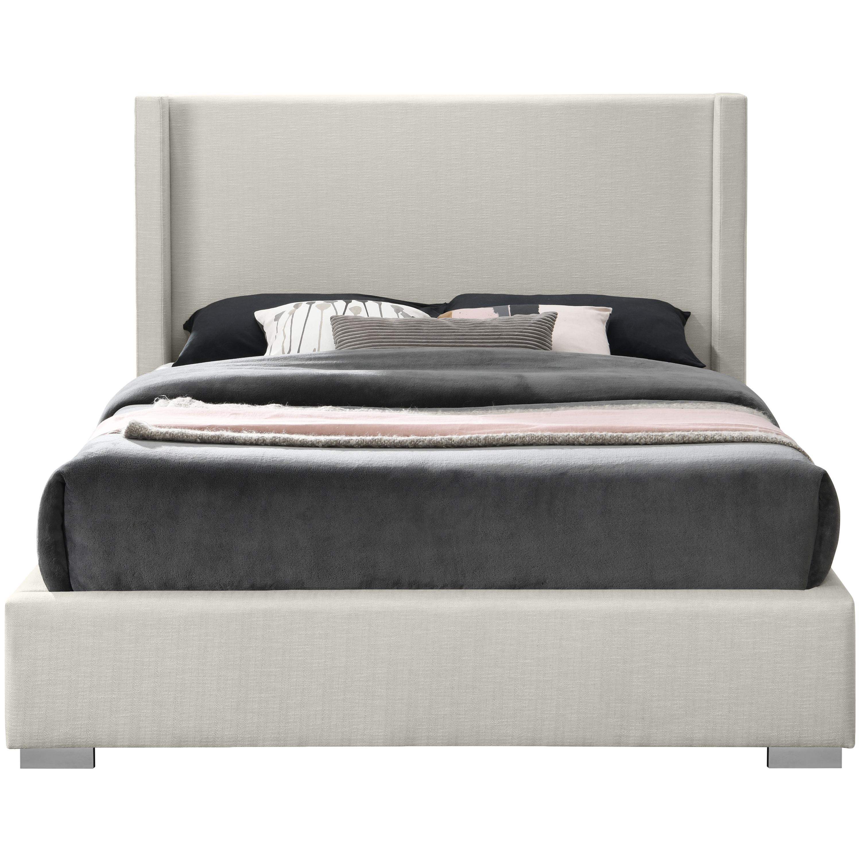 Meridian Royce Beige Linen Textured Fabric Queen Bed (3 Boxes)