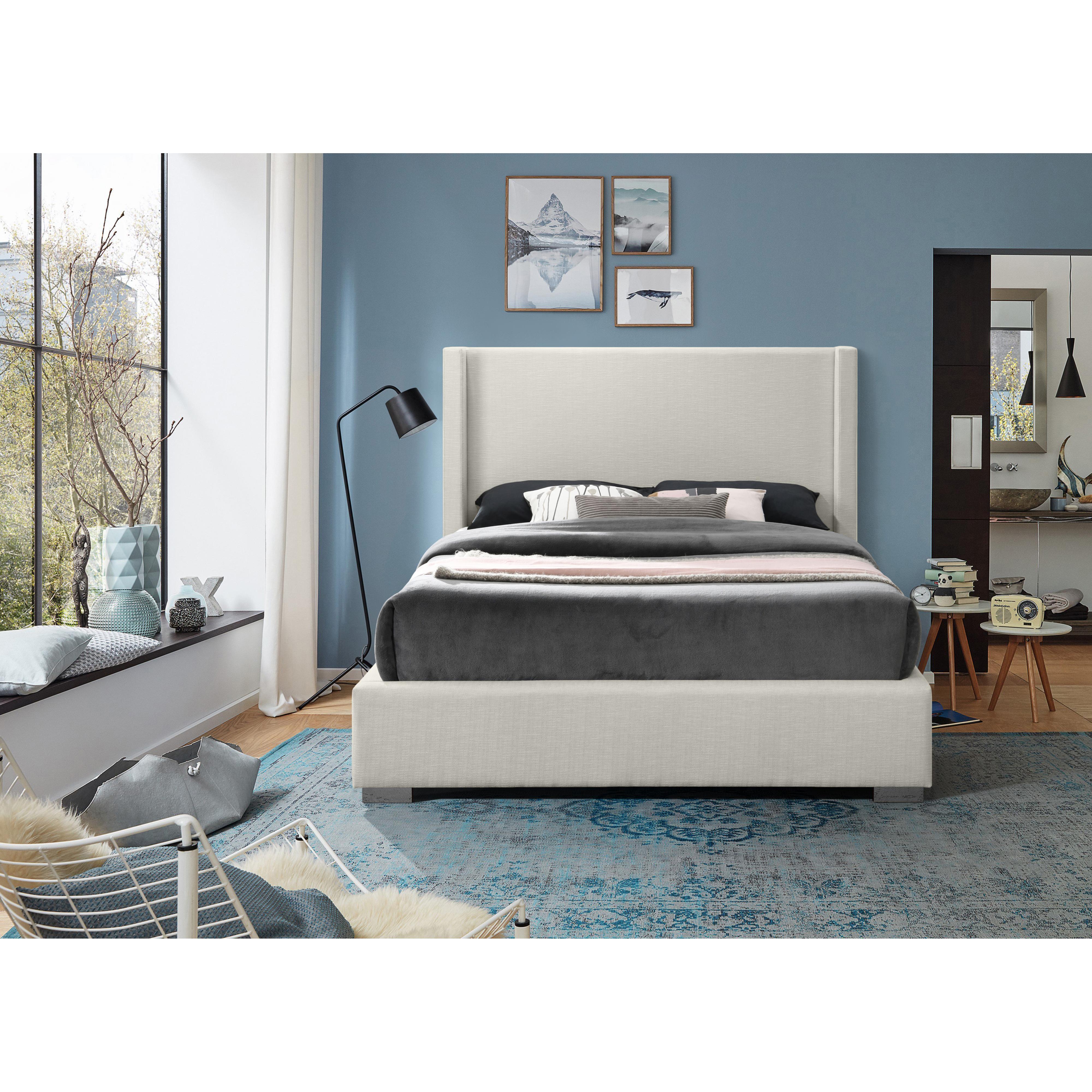Meridian Royce Beige Linen Textured Fabric Queen Bed (3 Boxes)