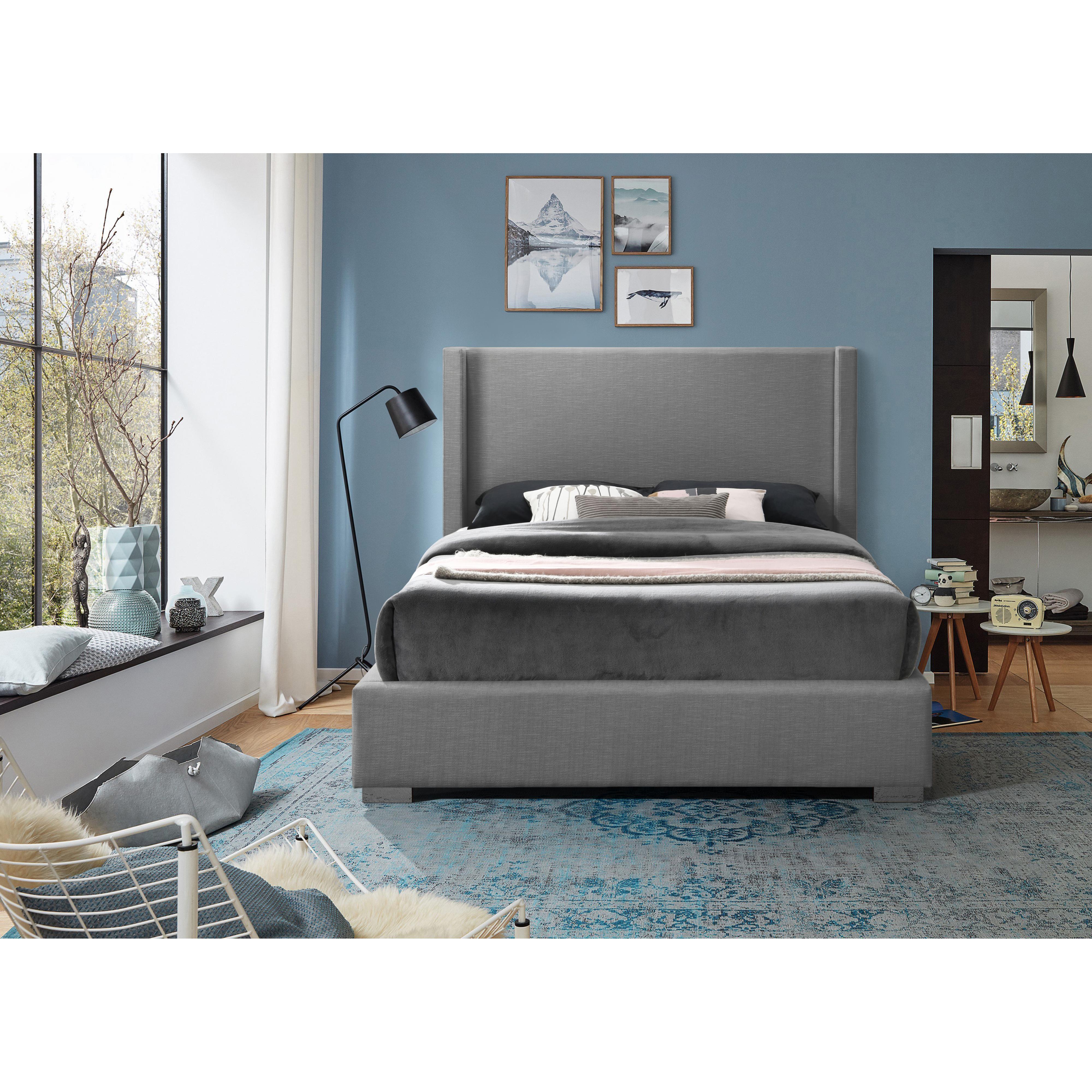 Meridian Royce Grey Linen Textured Fabric Full Bed (3 Boxes)