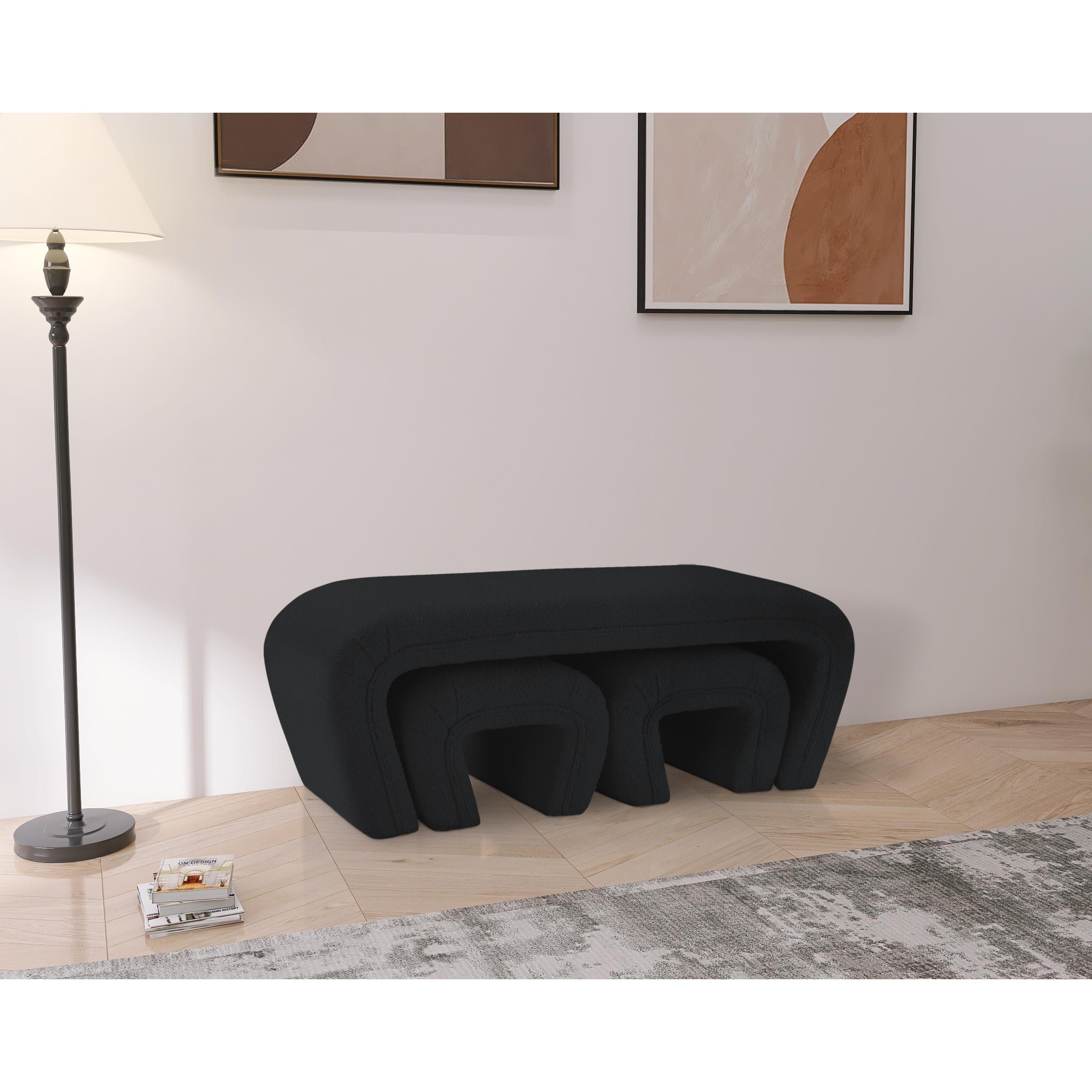 Meridian Odelia Black Boucle Fabric Bench