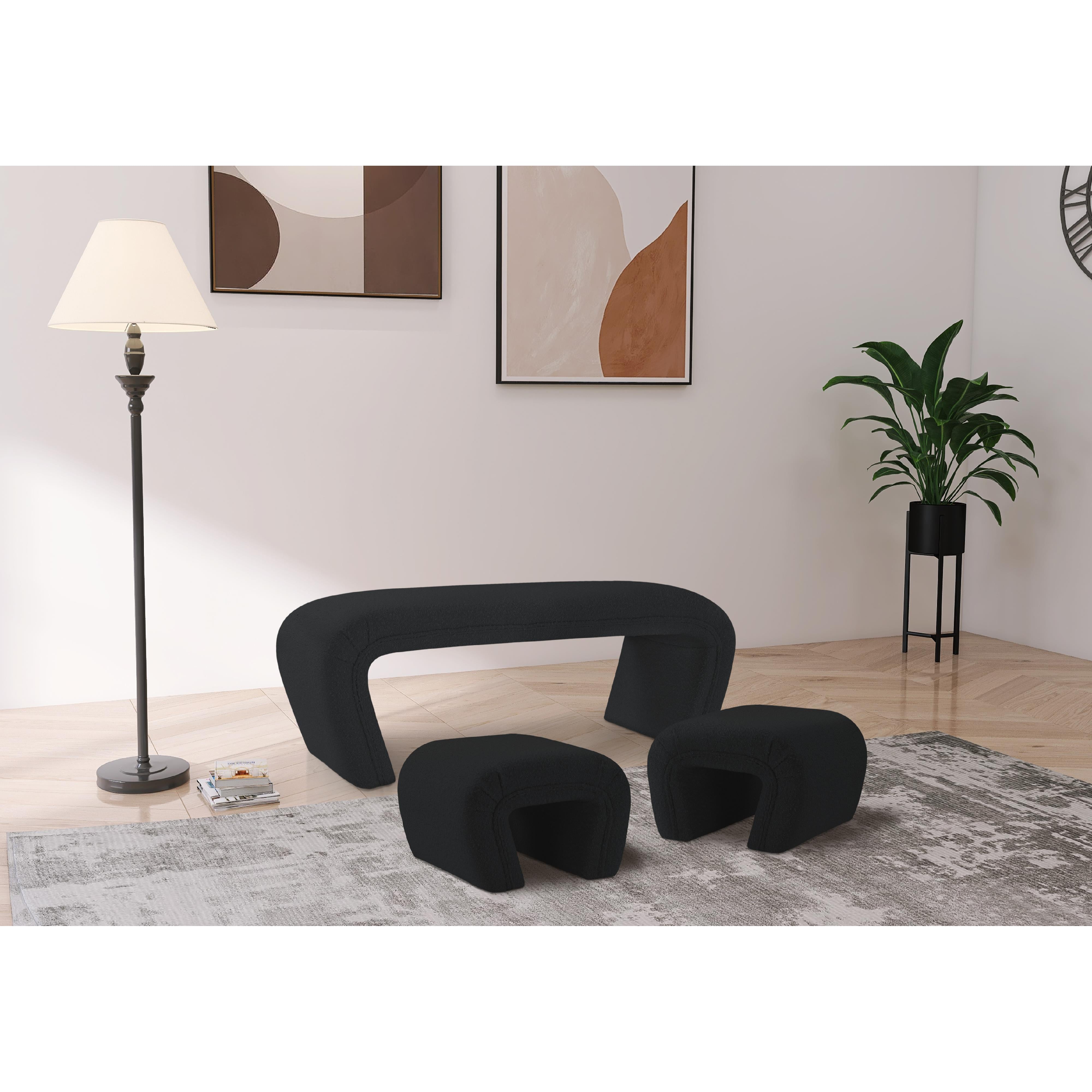 Meridian Odelia Black Boucle Fabric Bench