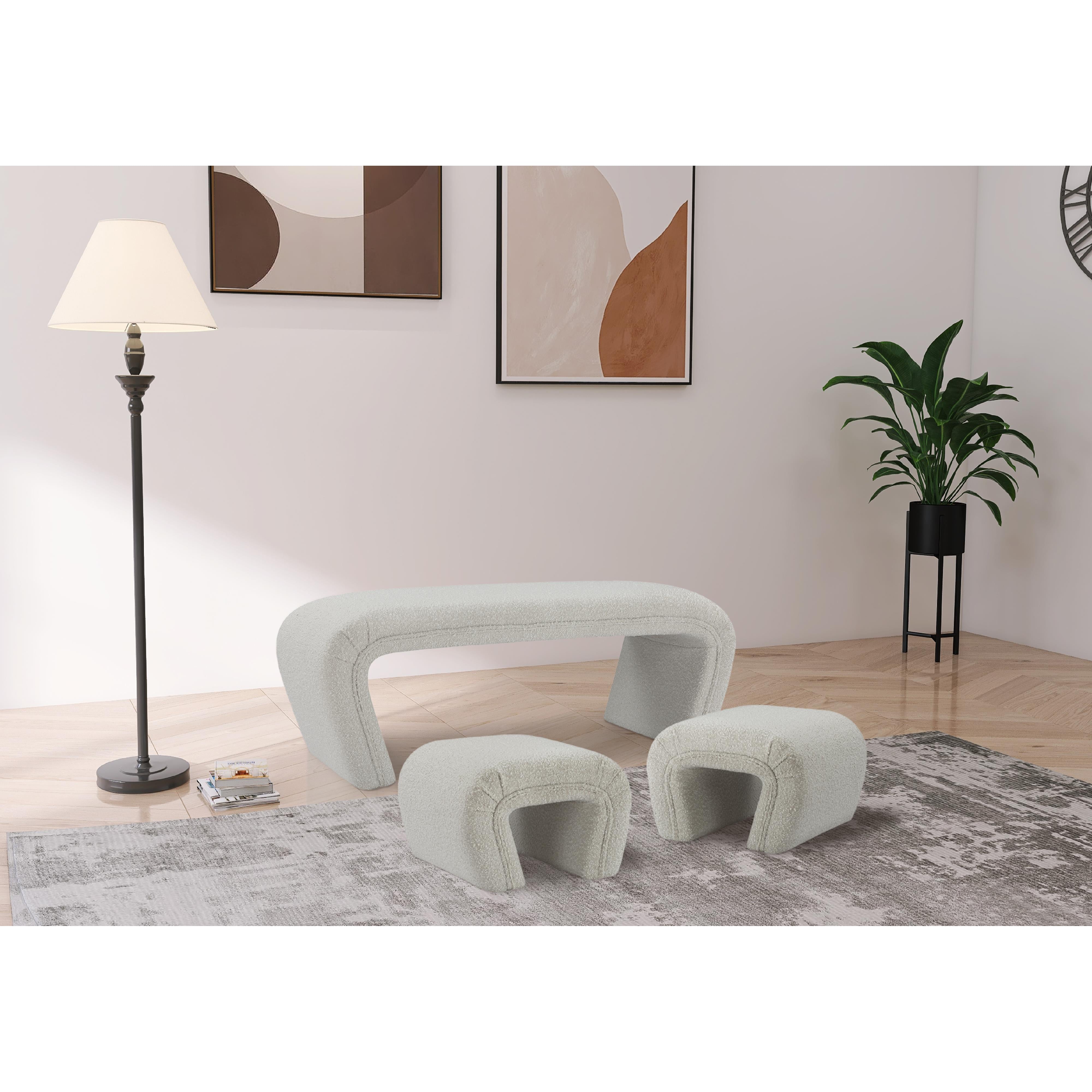 Meridian Odelia Cream Boucle Fabric Bench