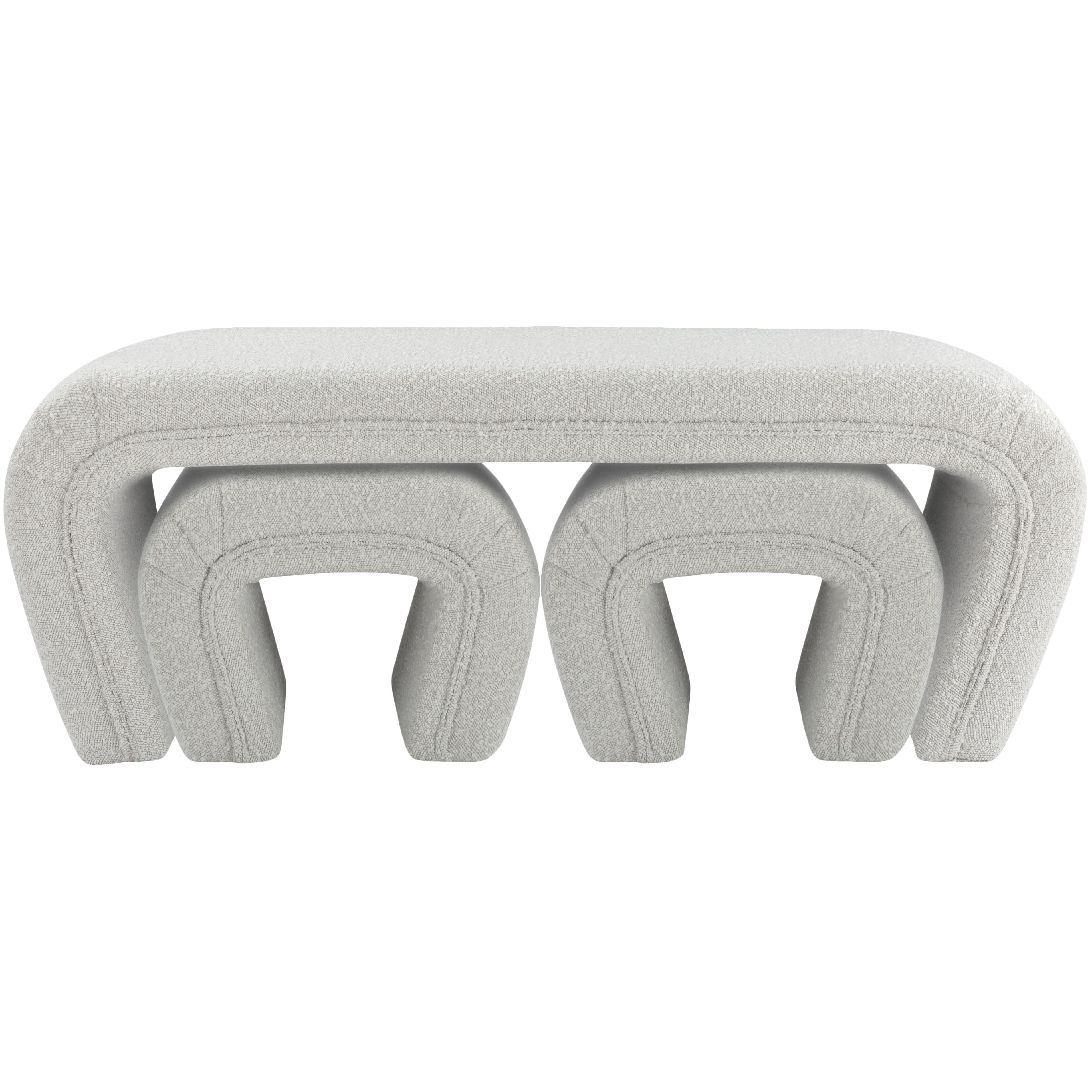 Meridian Odelia Cream Boucle Fabric Bench