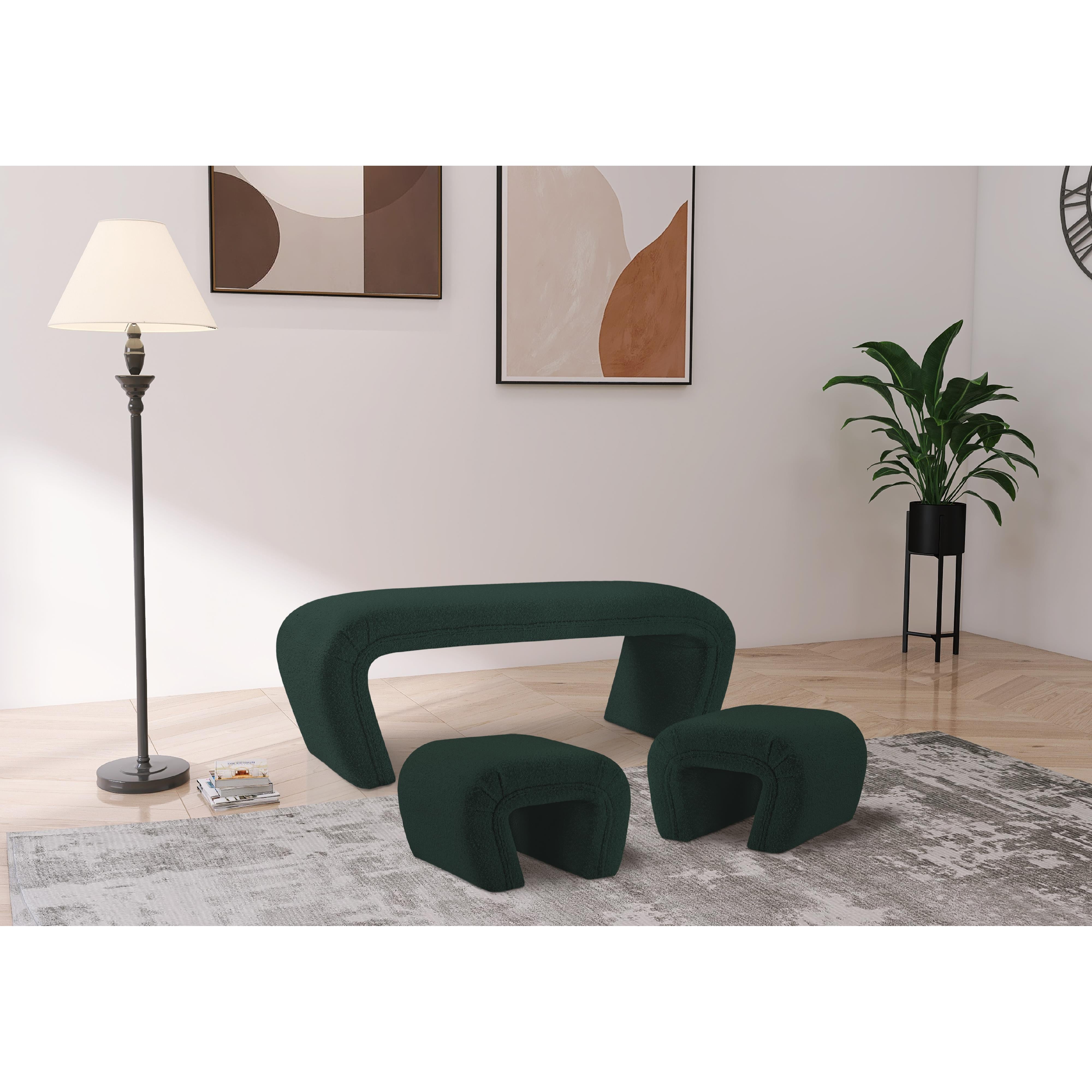 Meridian Odelia Green Boucle Fabric Bench