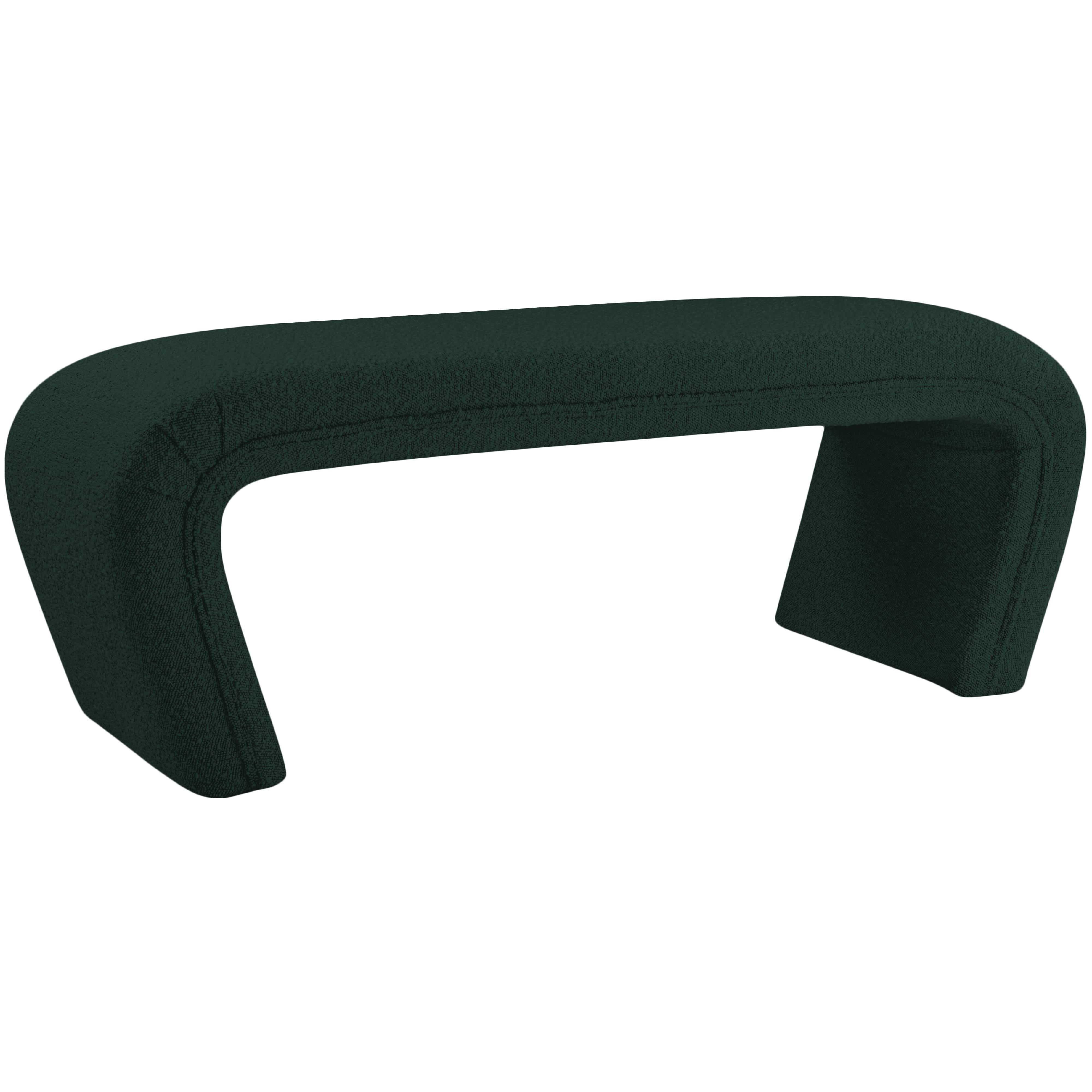 Meridian Odelia Green Boucle Fabric Bench