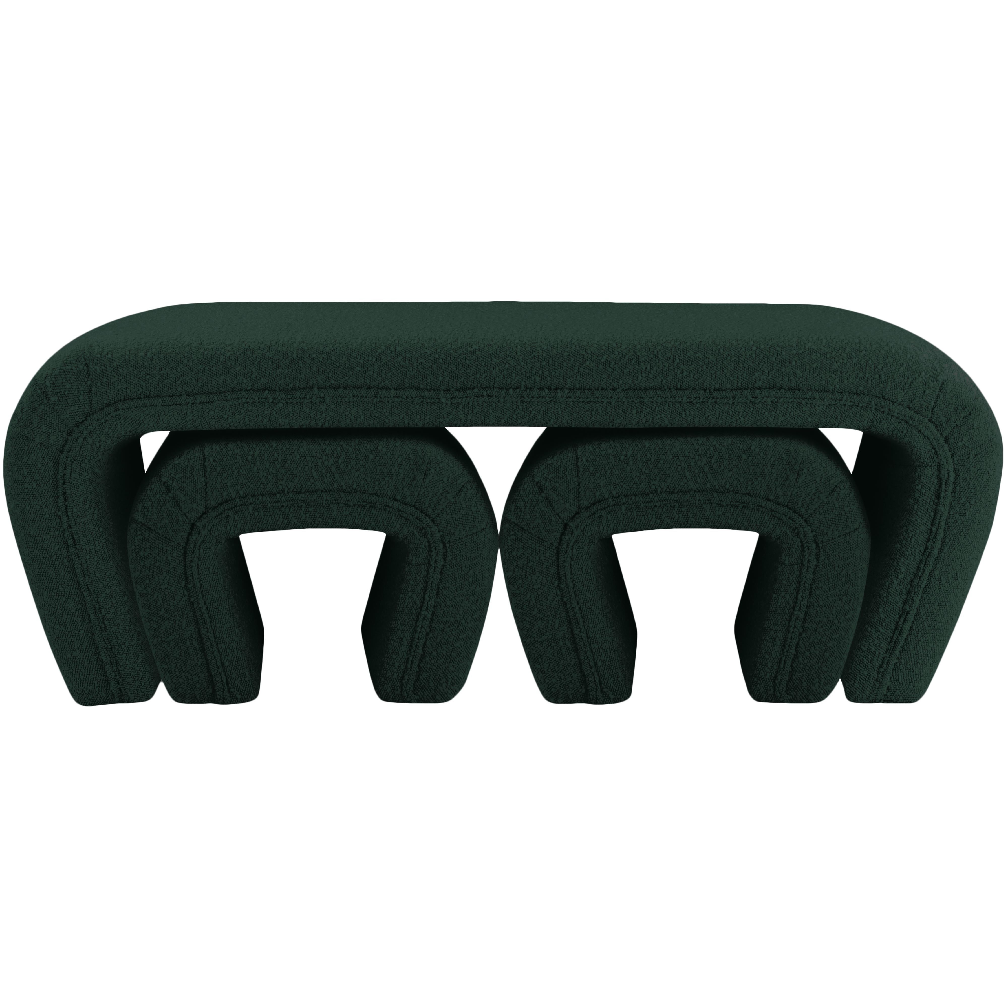 Meridian Odelia Green Boucle Fabric Bench