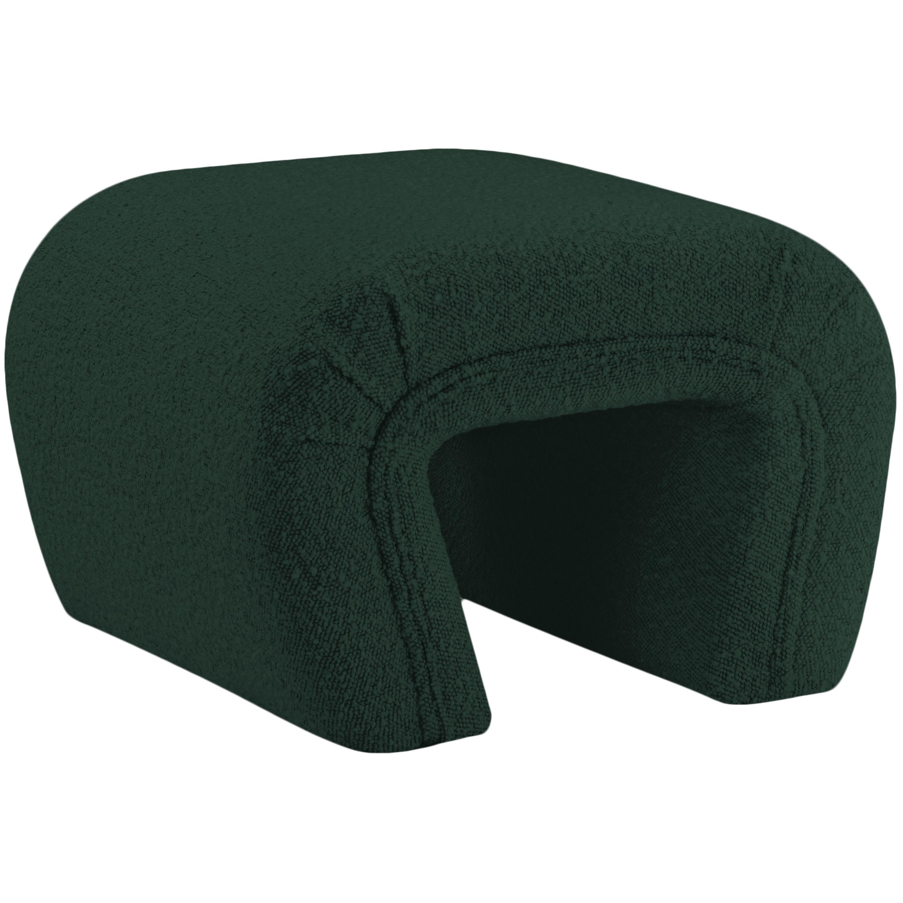 Meridian Odelia Green Boucle Fabric Bench