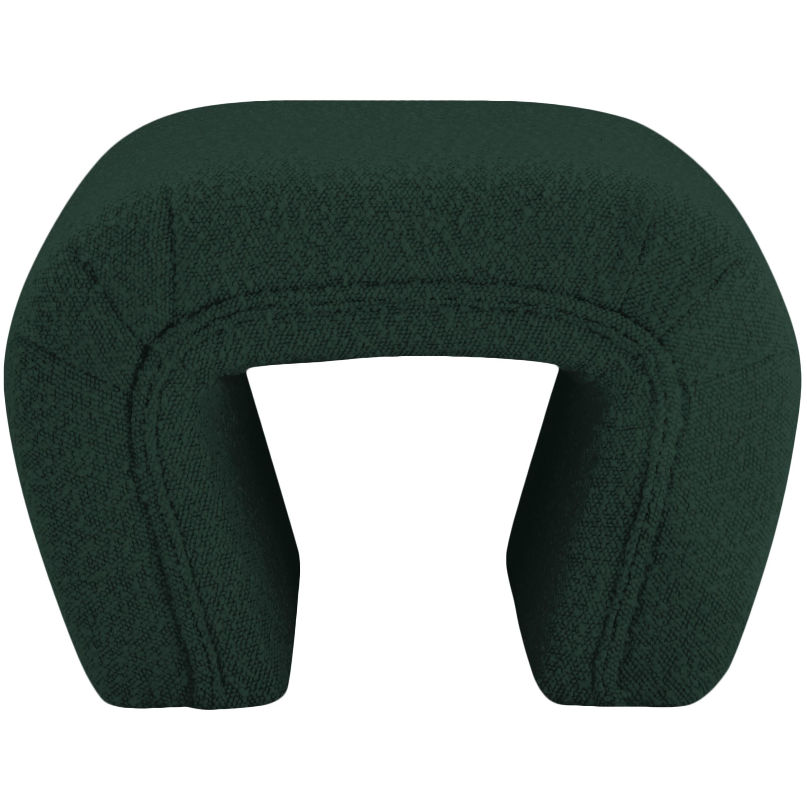 Meridian Odelia Green Boucle Fabric Bench