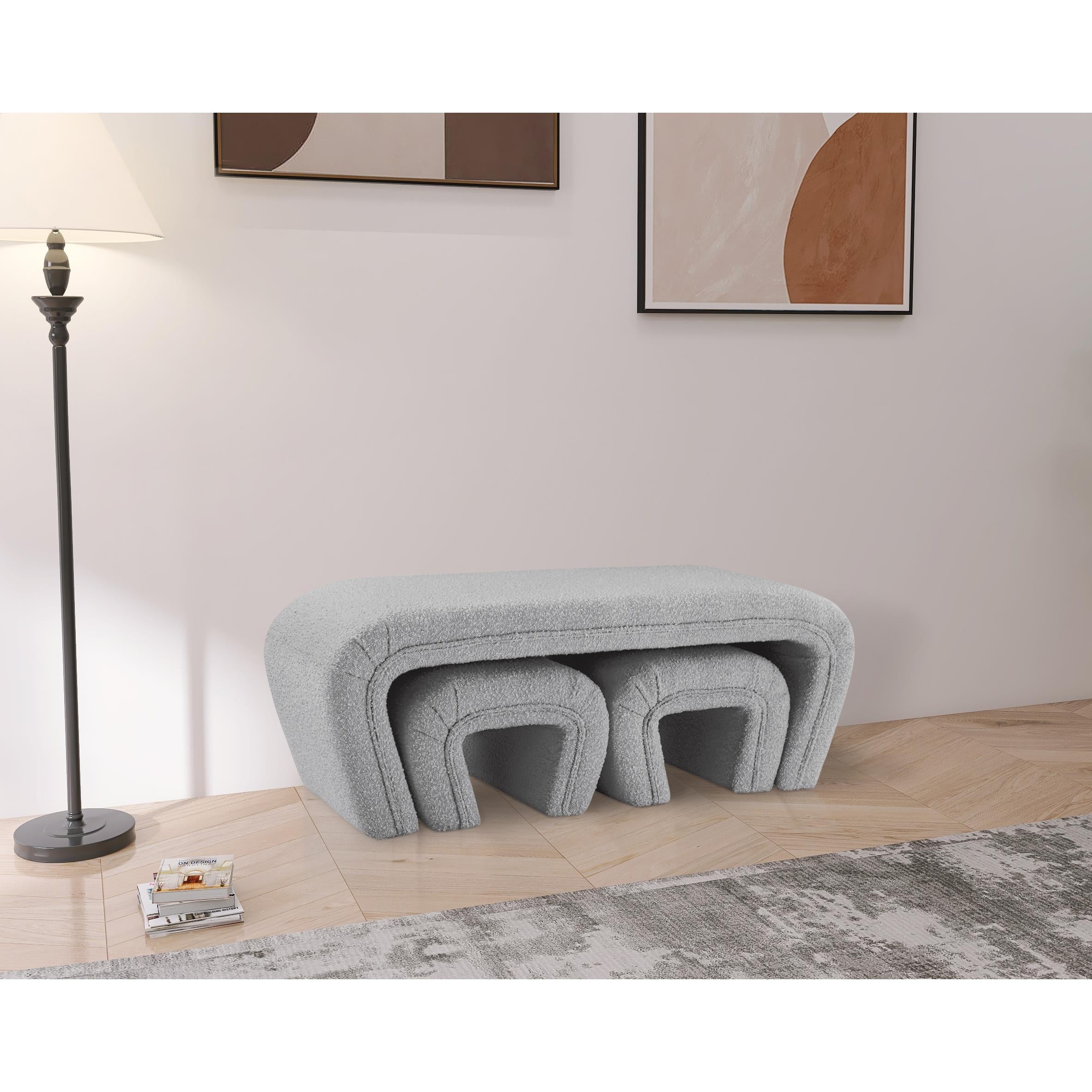 Meridian Odelia Grey Boucle Fabric Bench