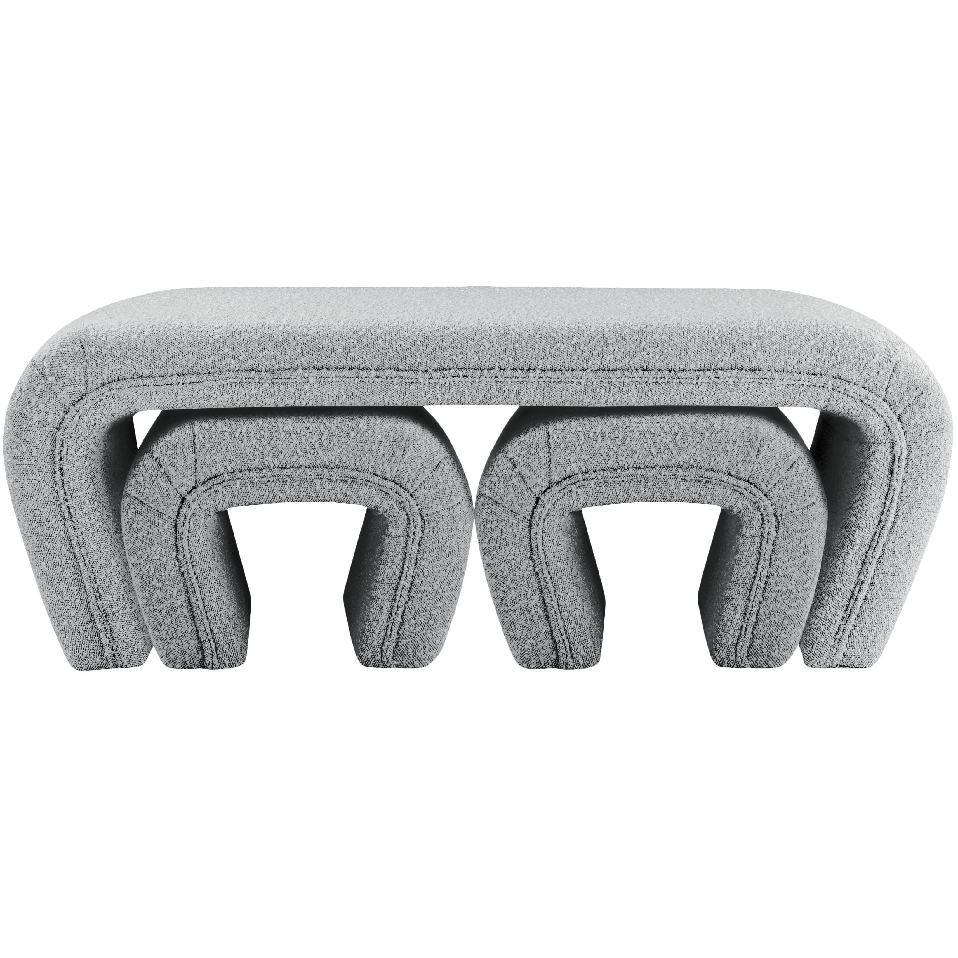 Meridian Odelia Grey Boucle Fabric Bench