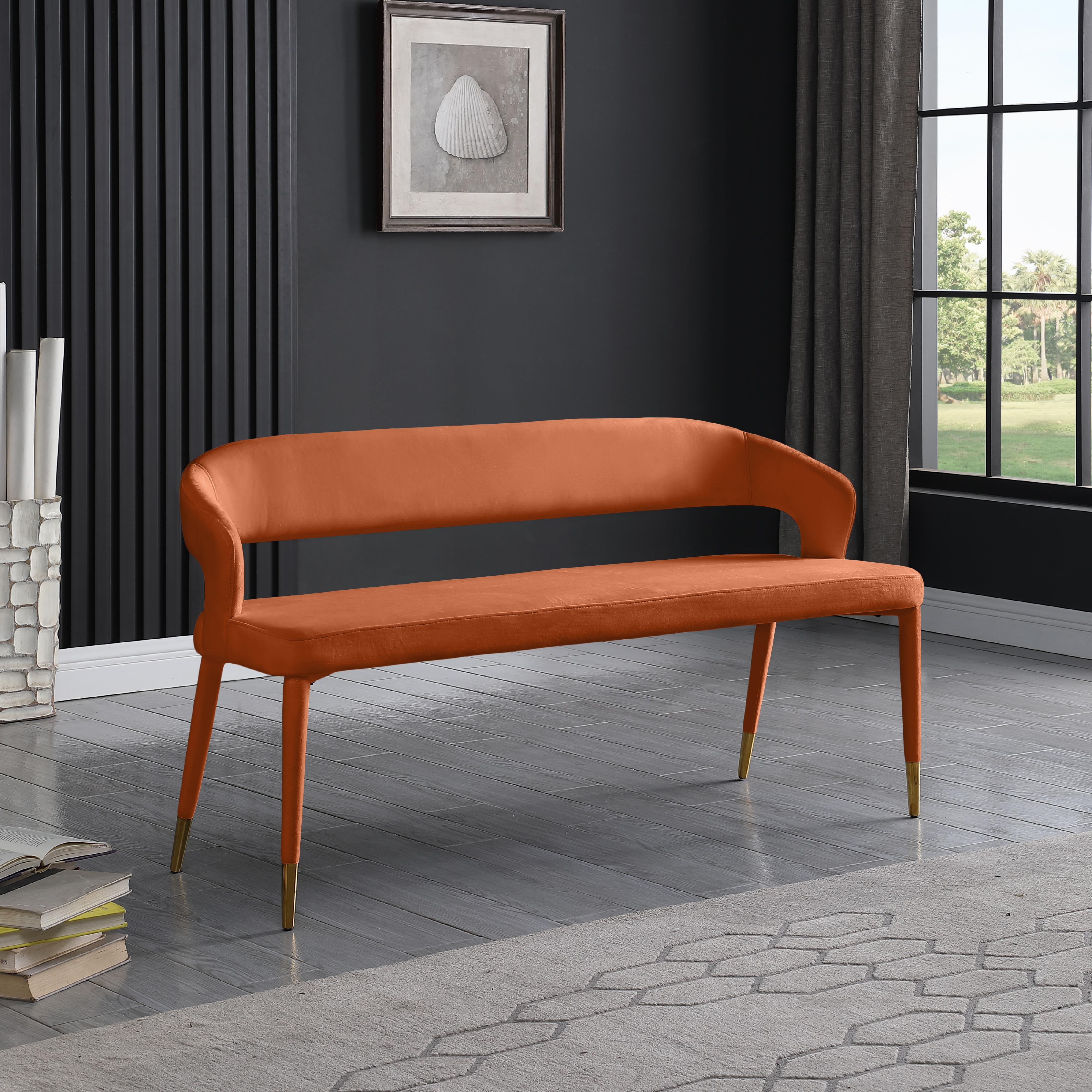 Meridian Destiny Cognac Velvet Bench