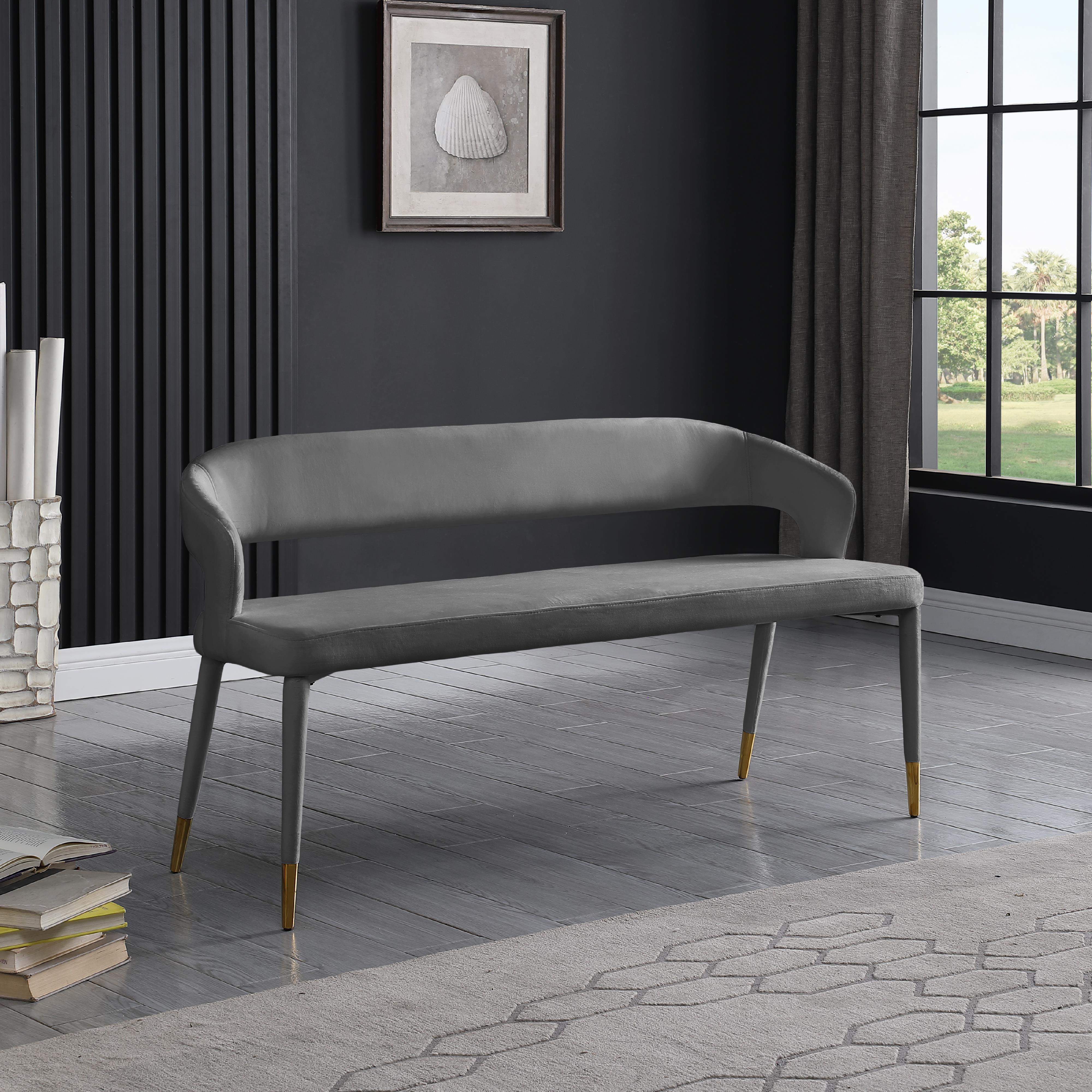 Meridian Destiny Grey Velvet Bench