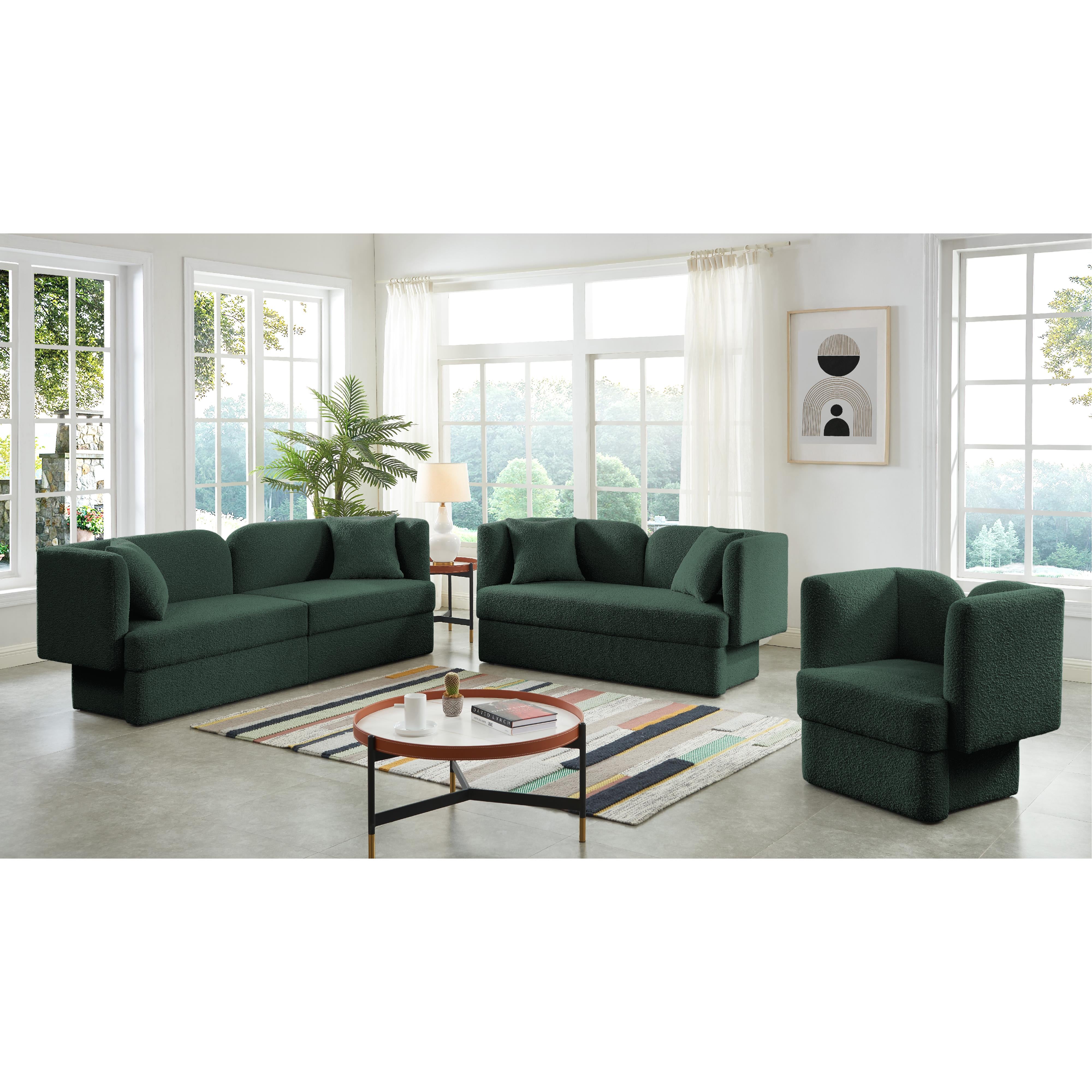Meridian Marcel Green Boucle Fabric Chair