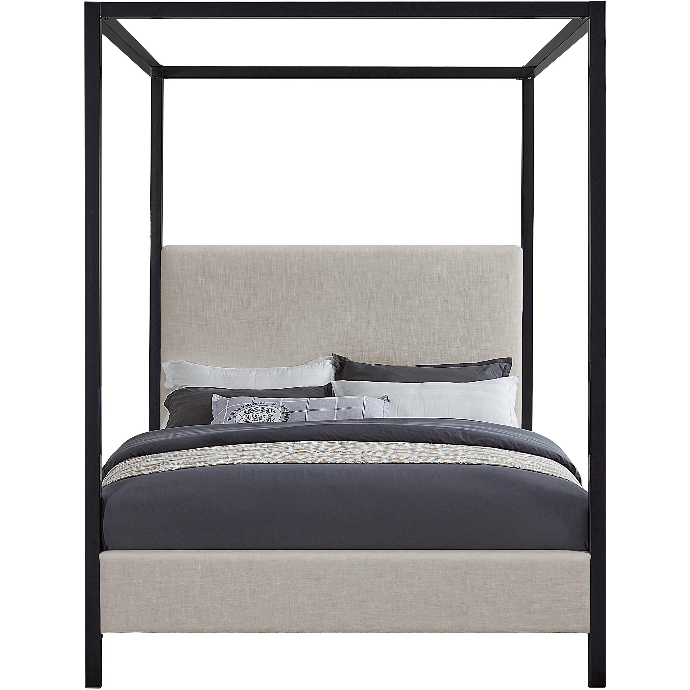 Meridian James Beige Linen Textured Fabric King Bed