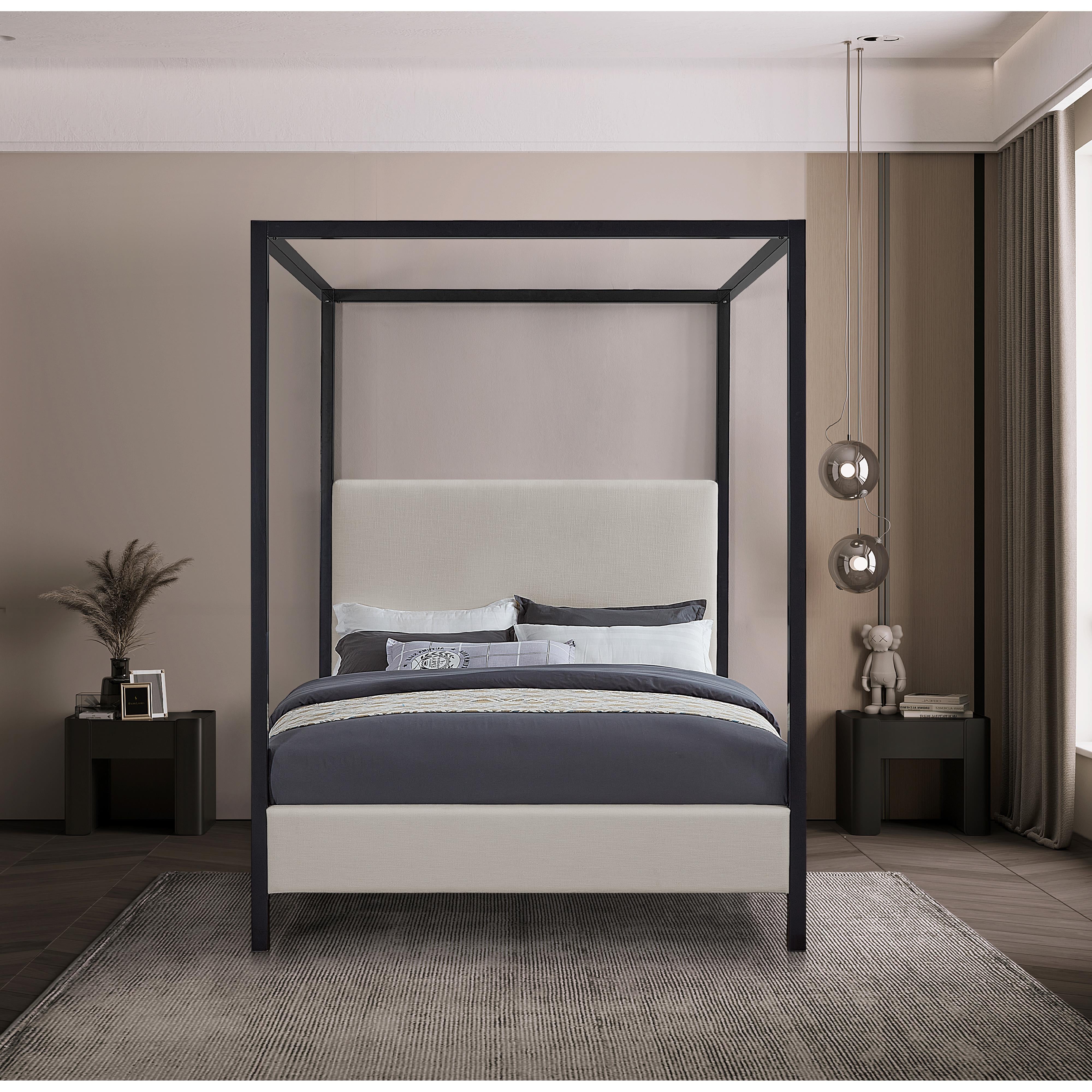 Meridian James Beige Linen Textured Fabric King Bed