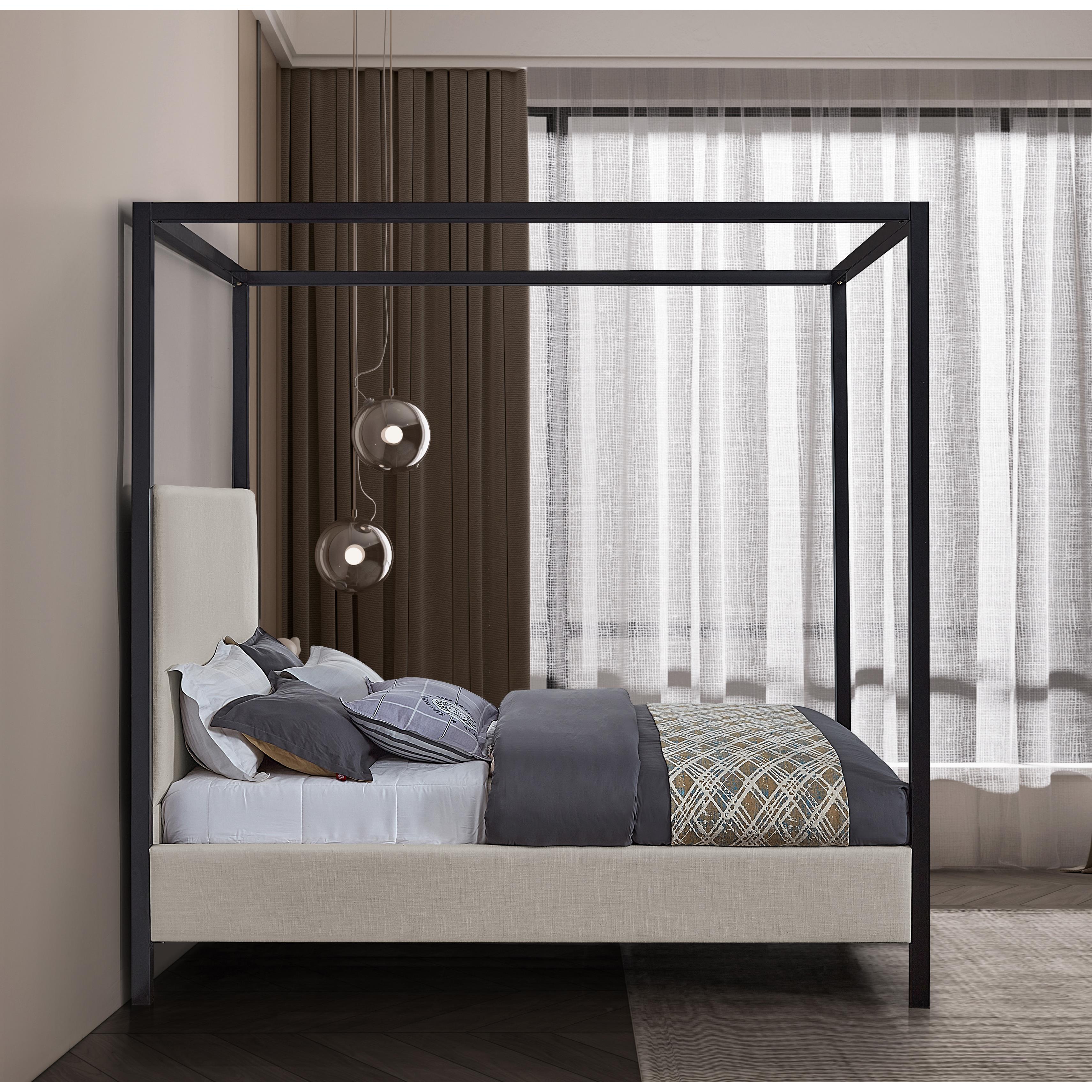 Meridian James Beige Linen Textured Fabric King Bed