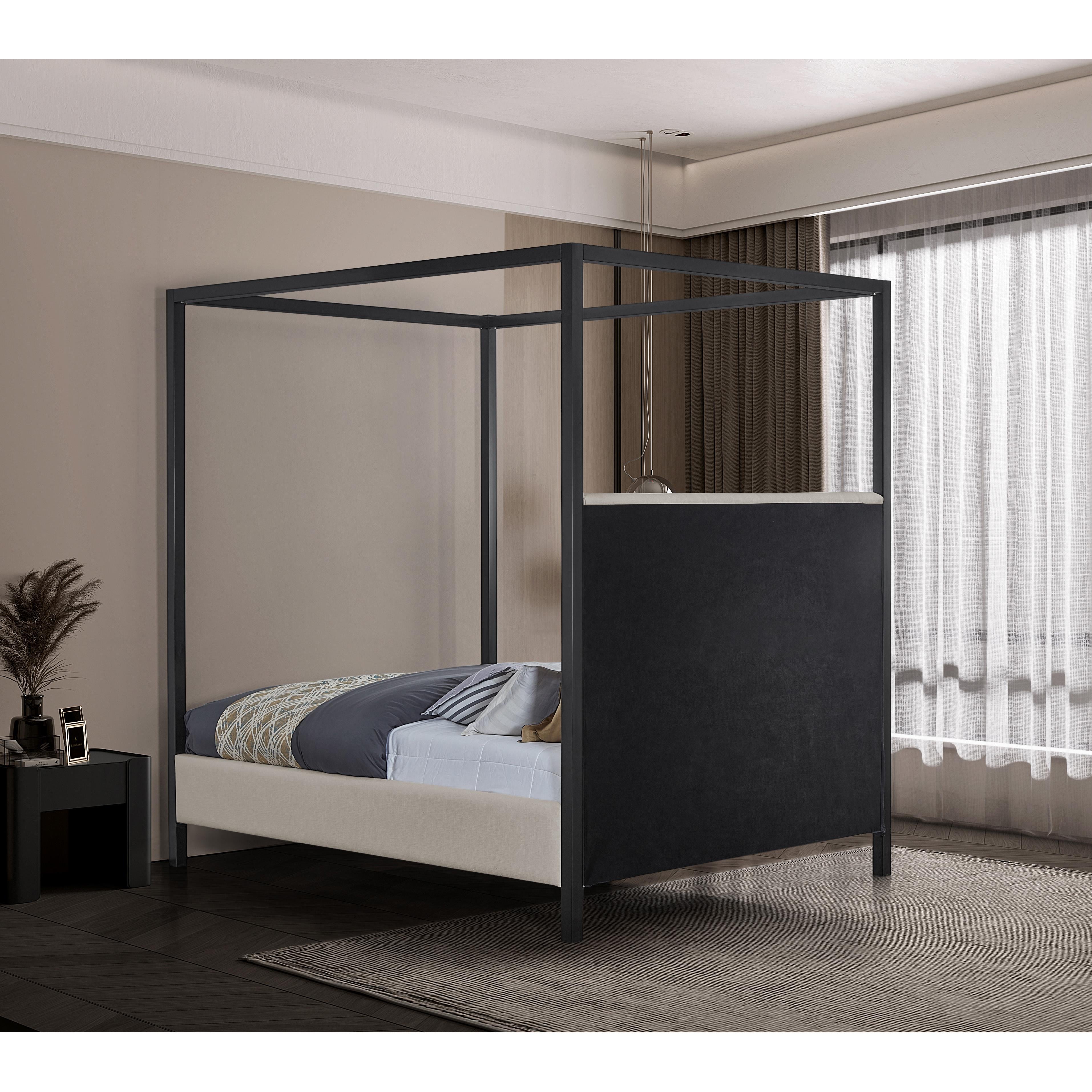 Meridian James Beige Linen Textured Fabric Queen Bed