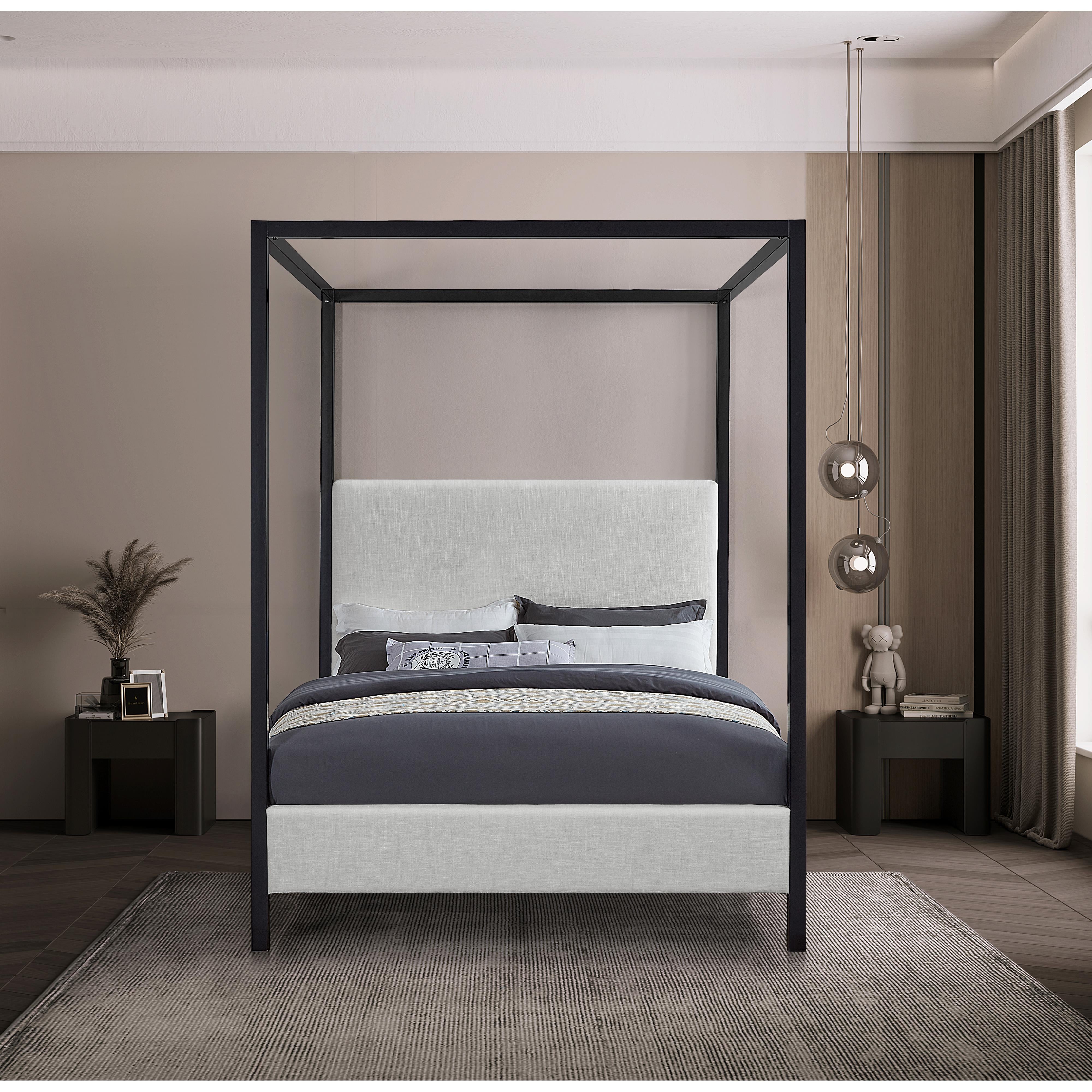 Meridian James Cream Linen Textured Fabric Full Bed