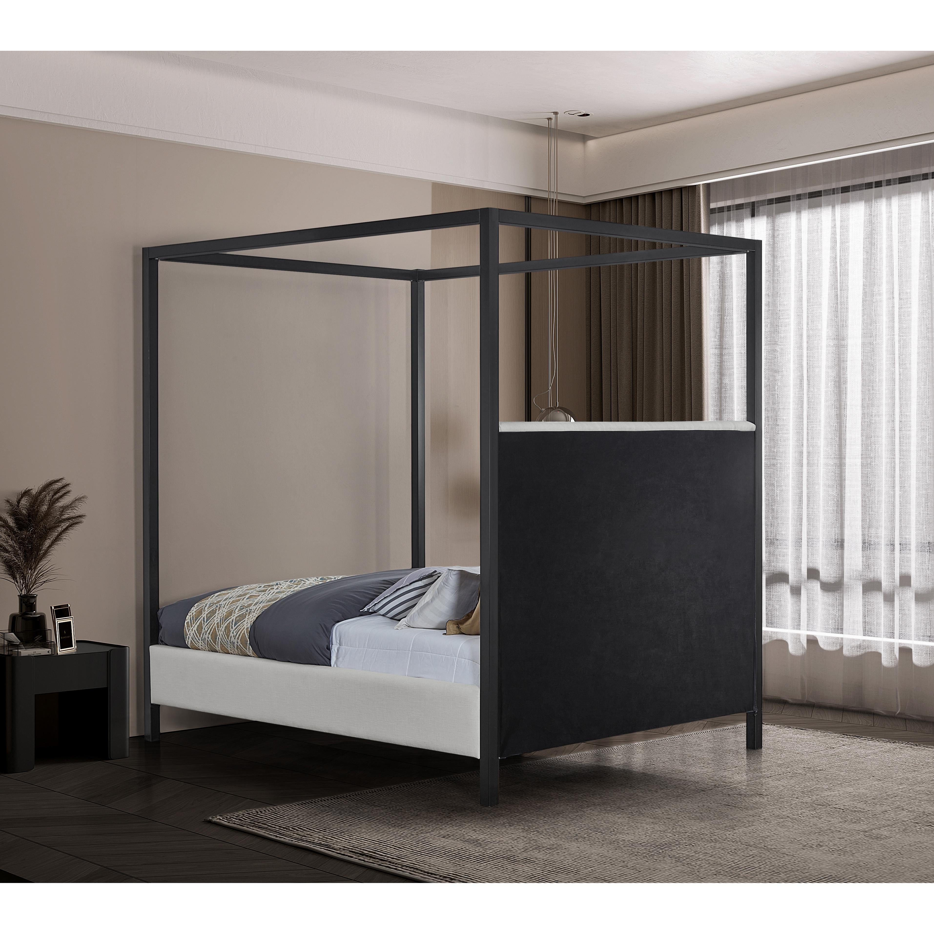 Meridian James Cream Linen Textured Fabric King Bed