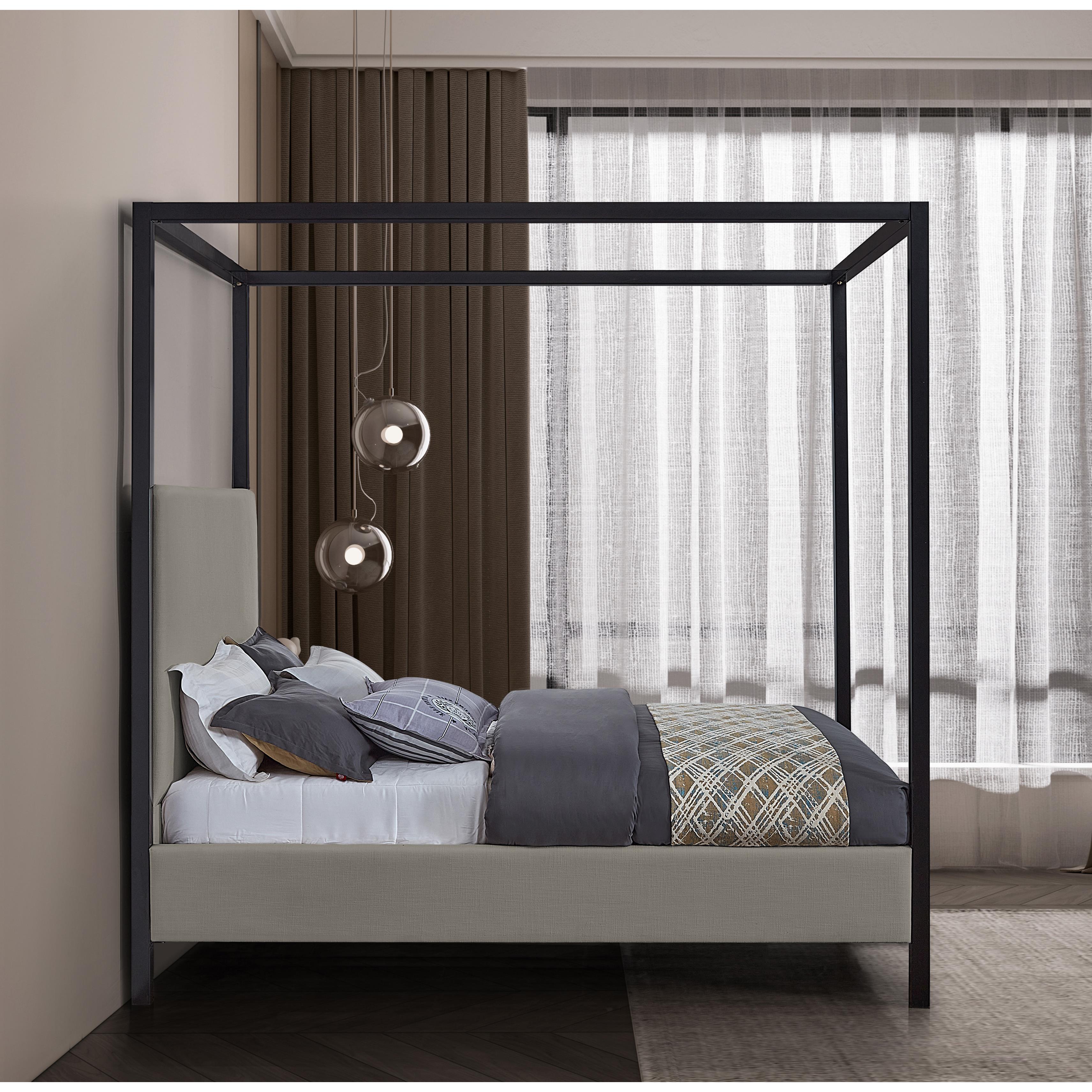 Meridian James Grey Linen Textured Fabric Full Bed