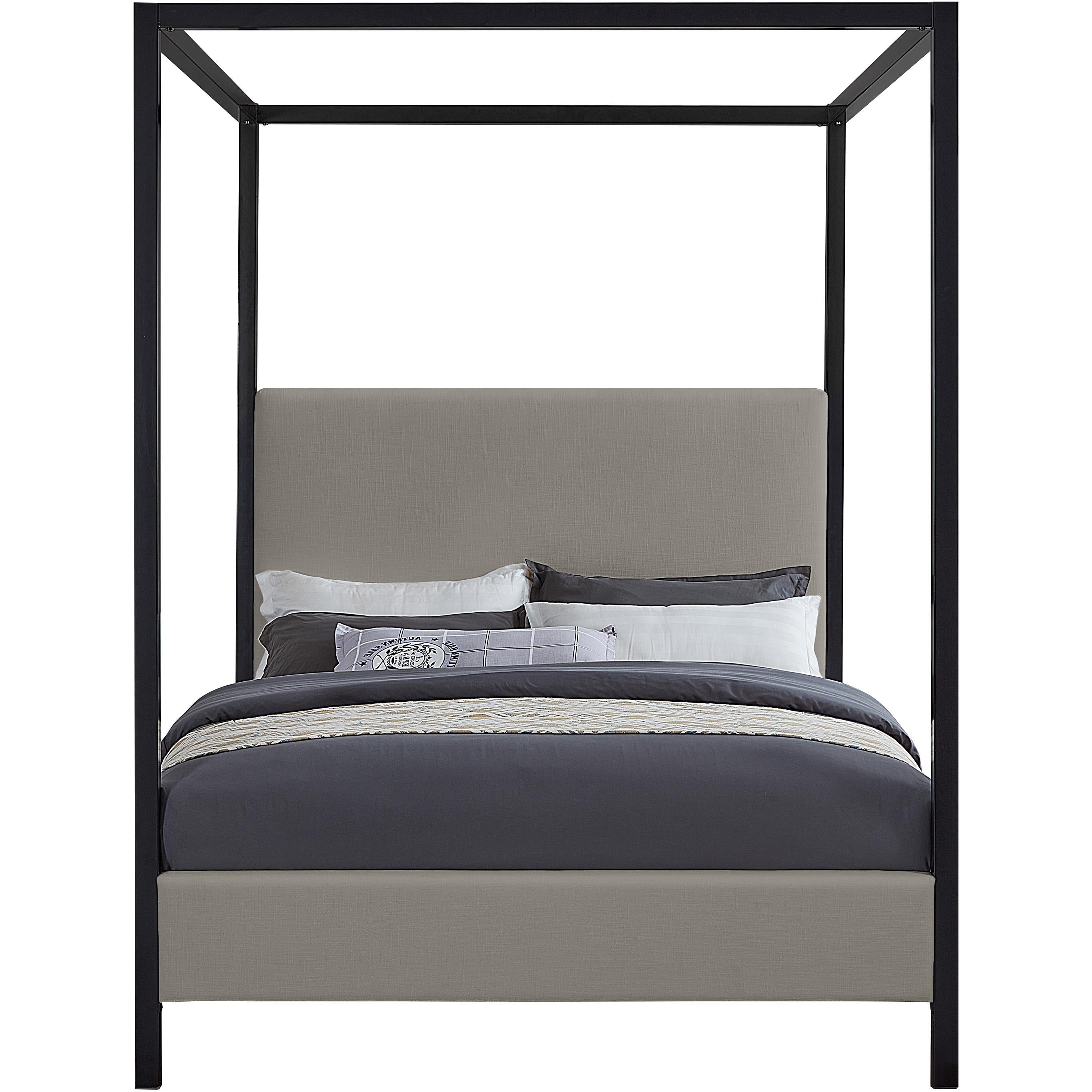 Meridian James Grey Linen Textured Fabric King Bed