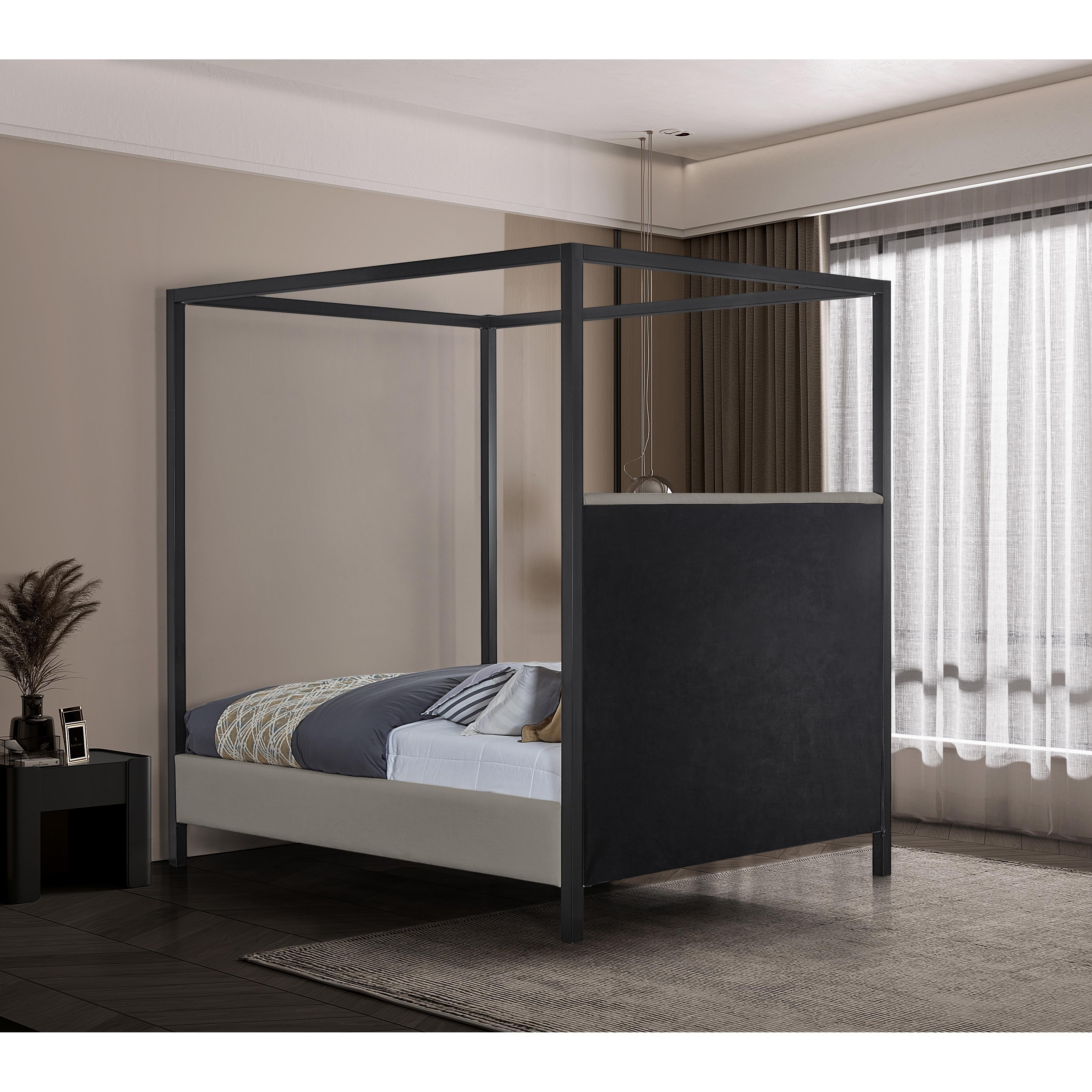 Meridian James Grey Linen Textured Fabric King Bed
