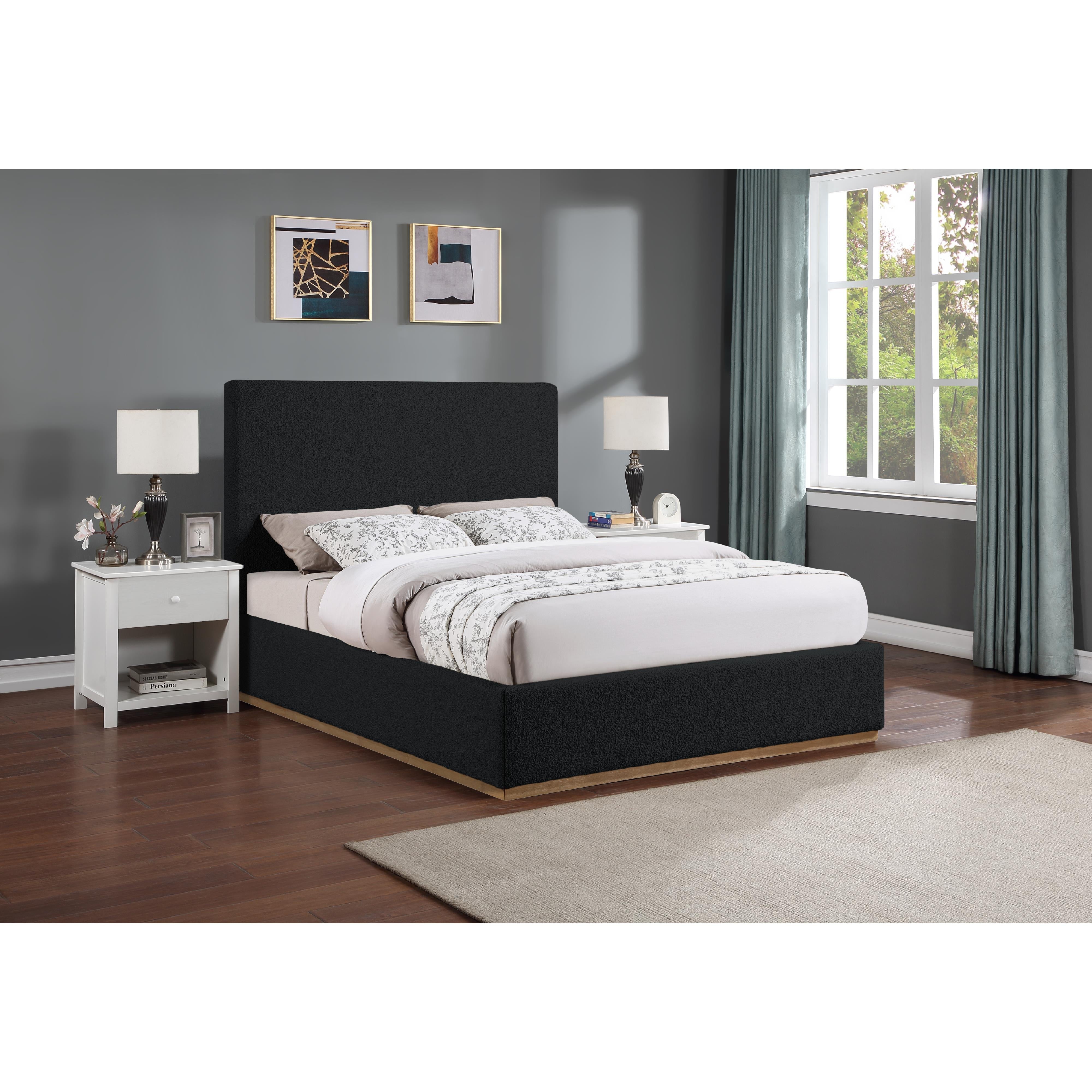 Meridian Monaco Black Boucle Fabric King Bed