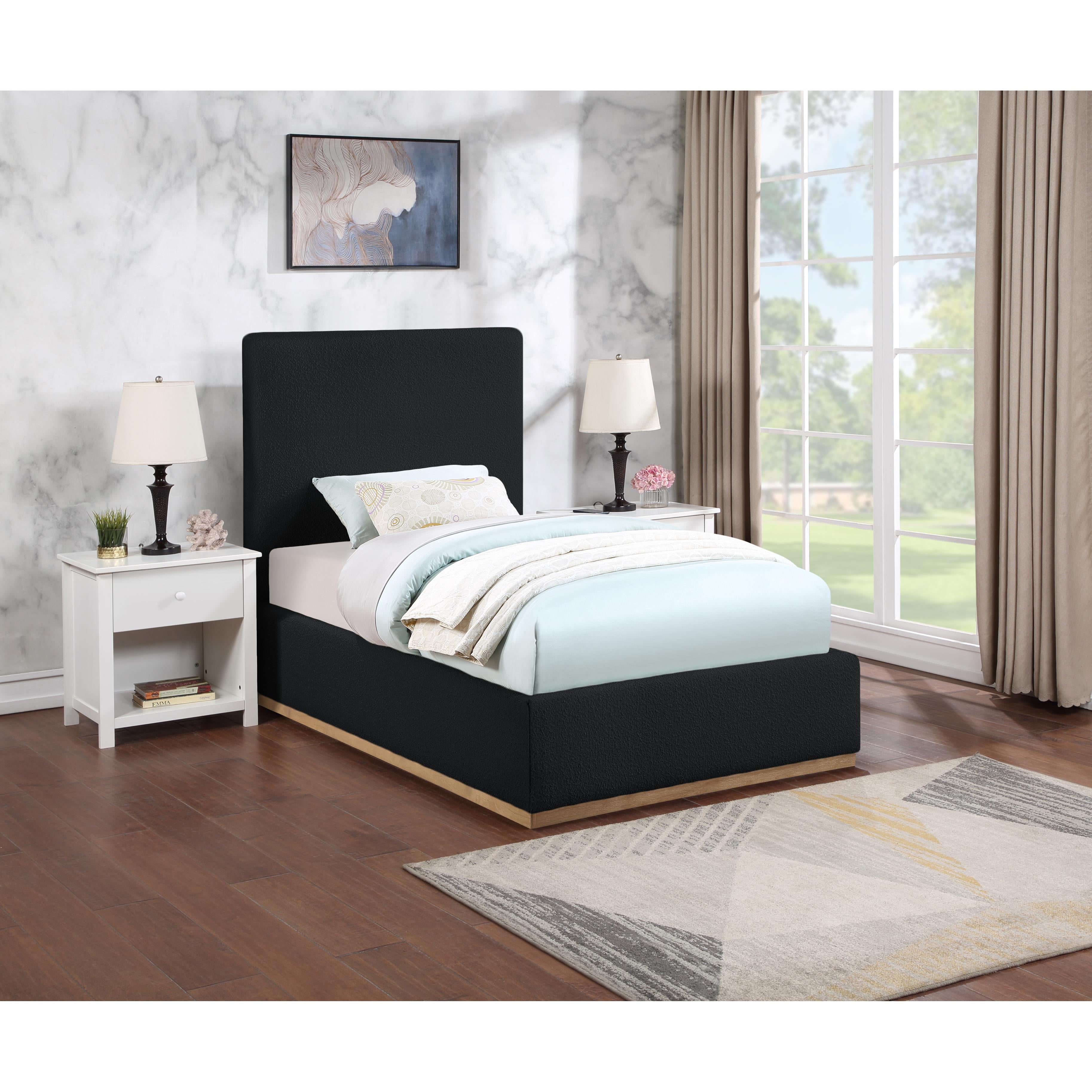 Meridian Monaco Black Boucle Fabric Twin Bed