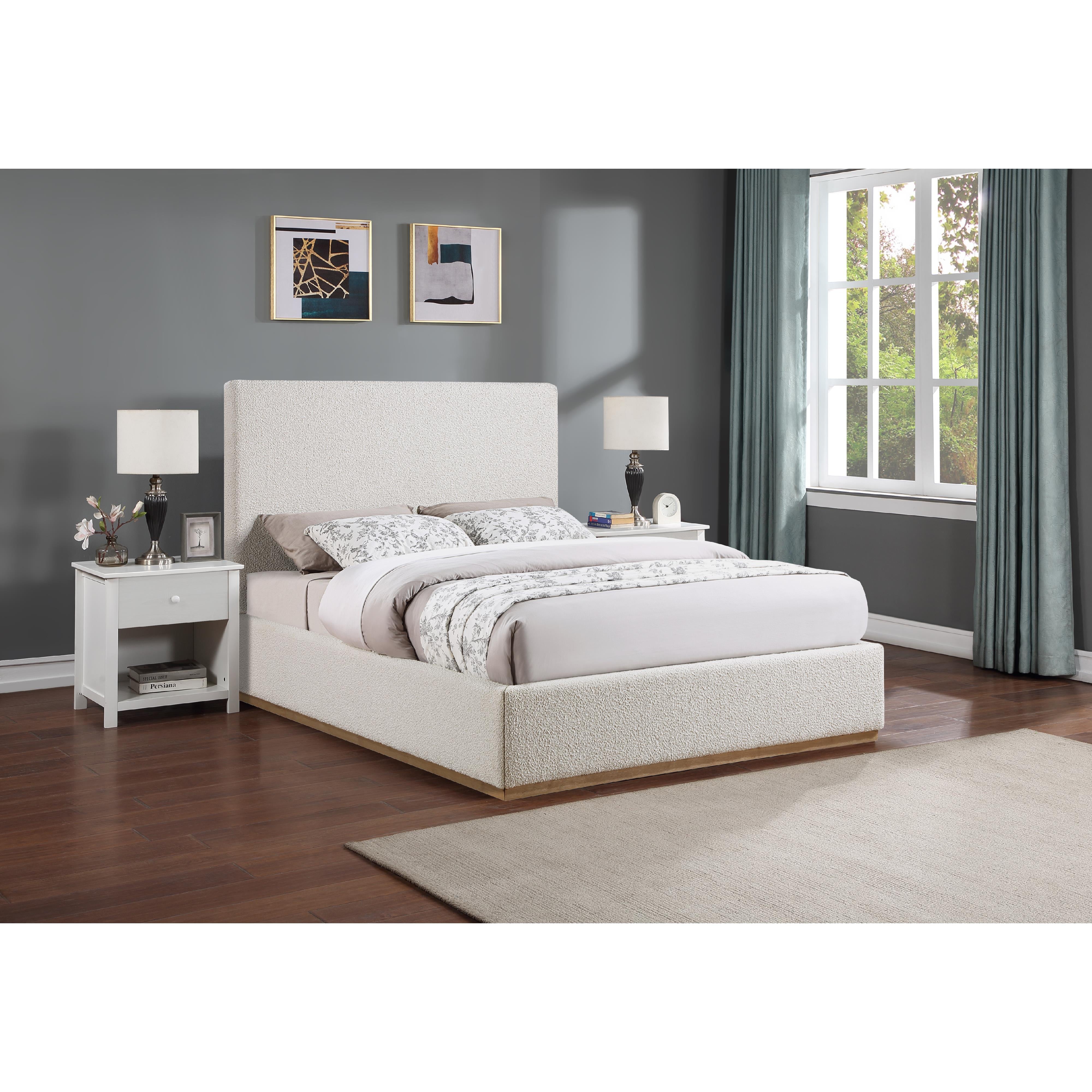 Meridian Monaco Cream Boucle Fabric King Bed