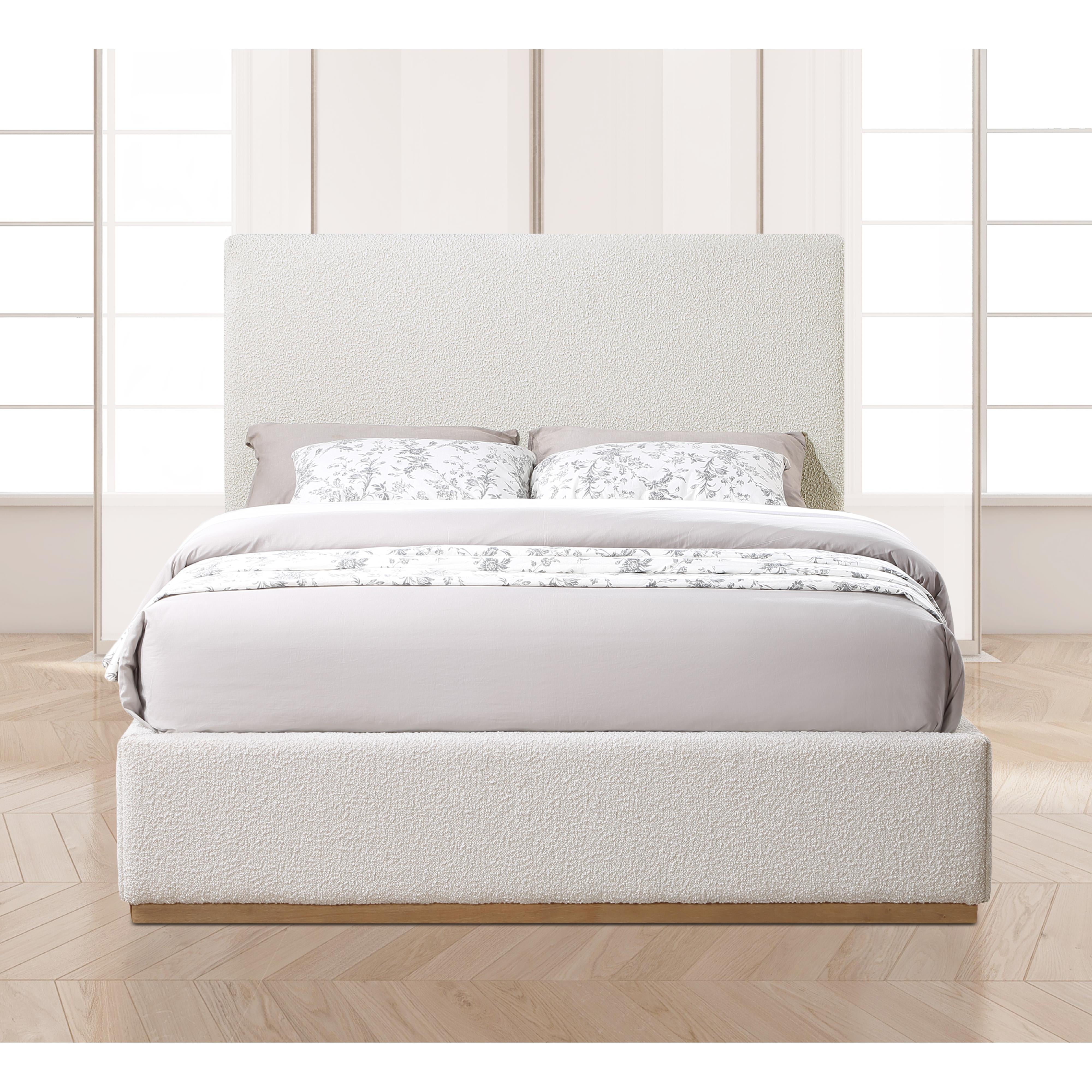Meridian Monaco Cream Boucle Fabric Queen Bed