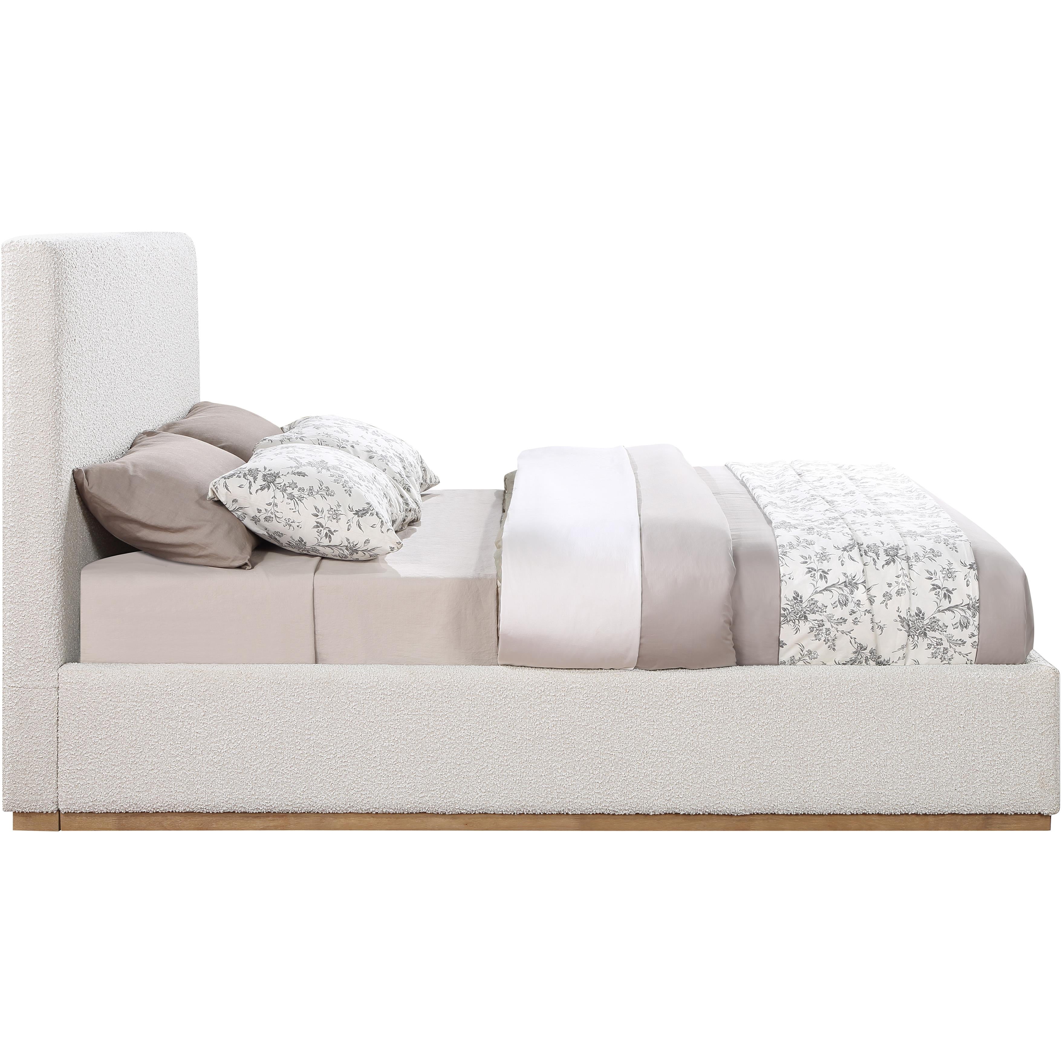 Meridian Monaco Cream Boucle Fabric Queen Bed