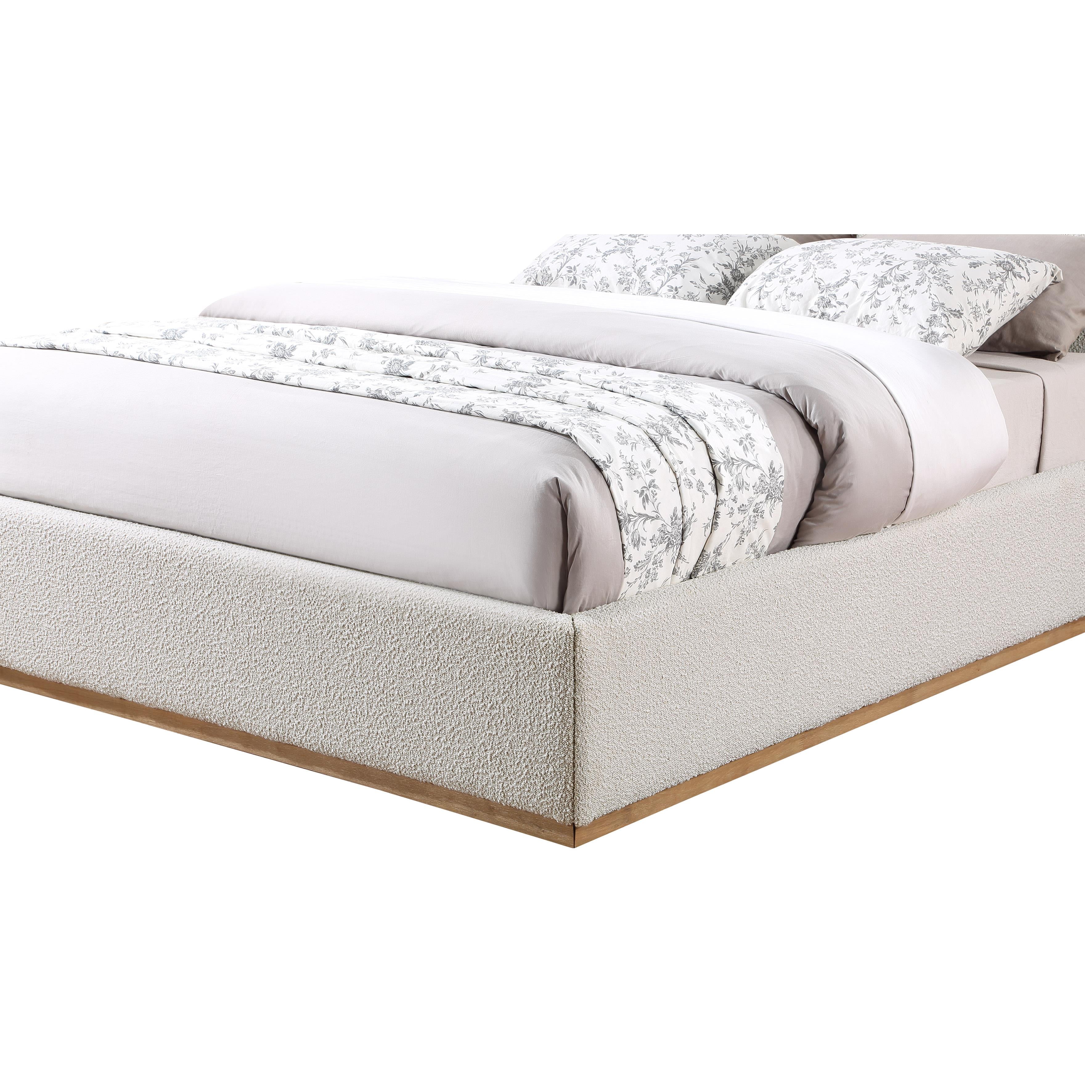 Meridian Monaco Cream Boucle Fabric Queen Bed