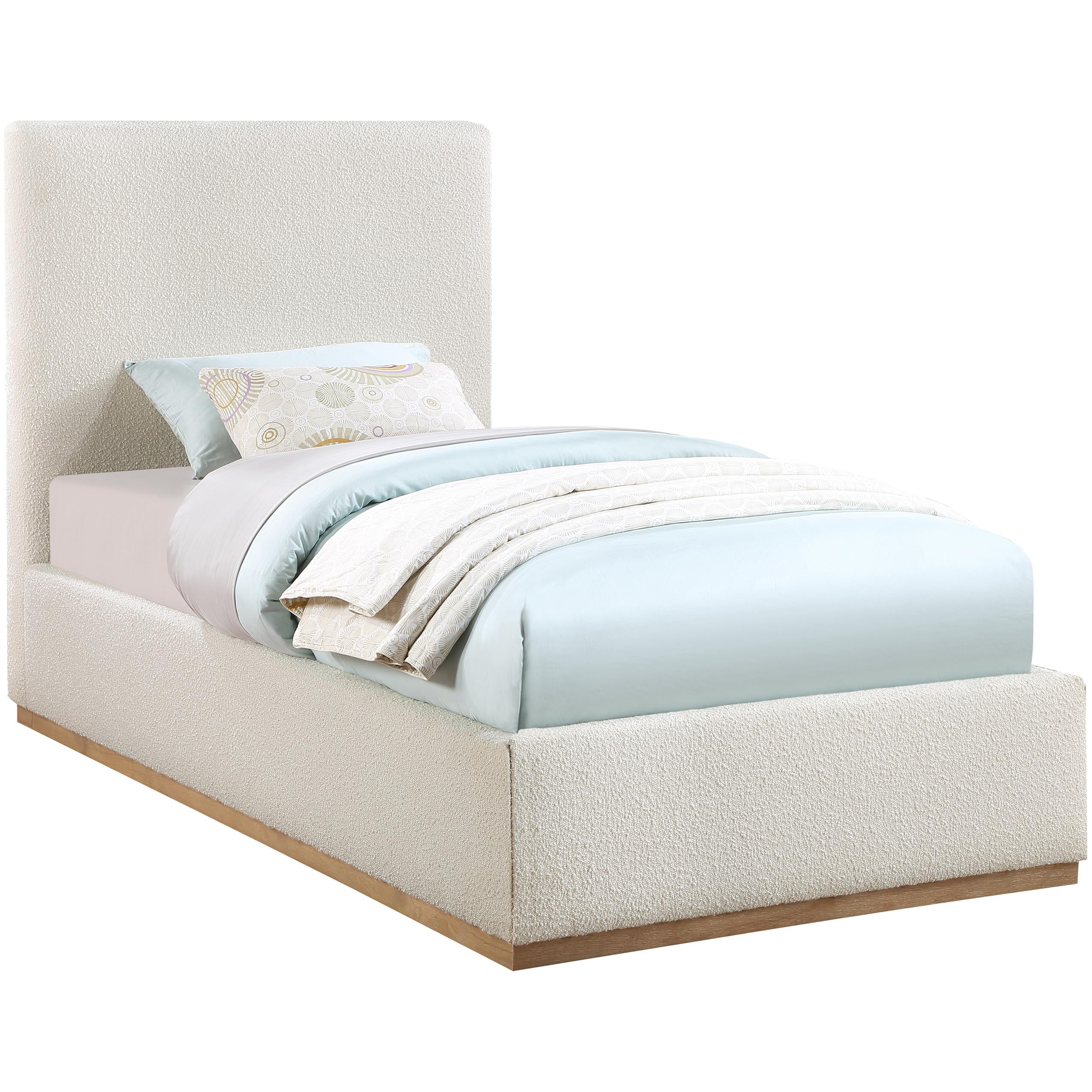 Meridian Monaco Cream Boucle Fabric Twin Bed