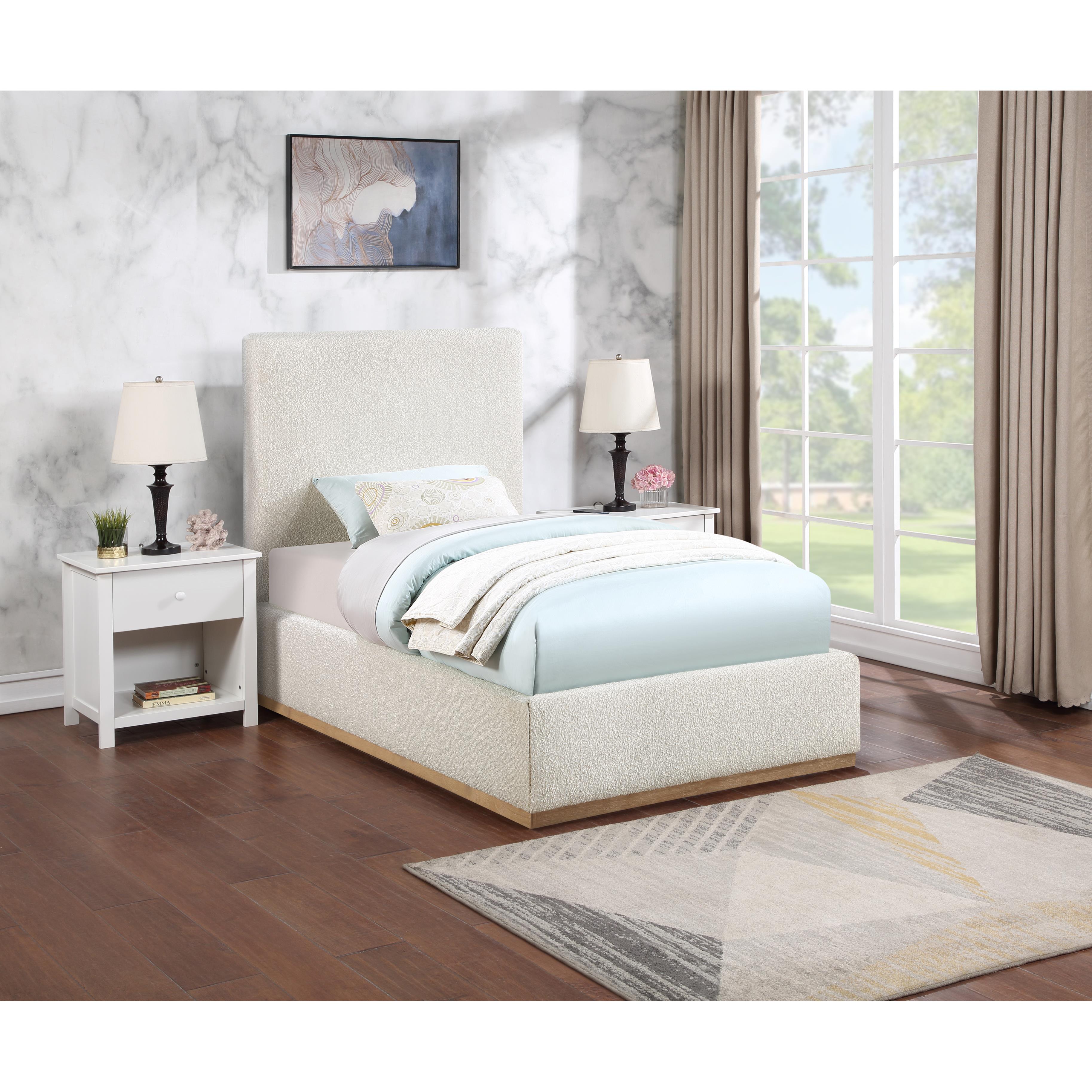 Meridian Monaco Cream Boucle Fabric Twin Bed