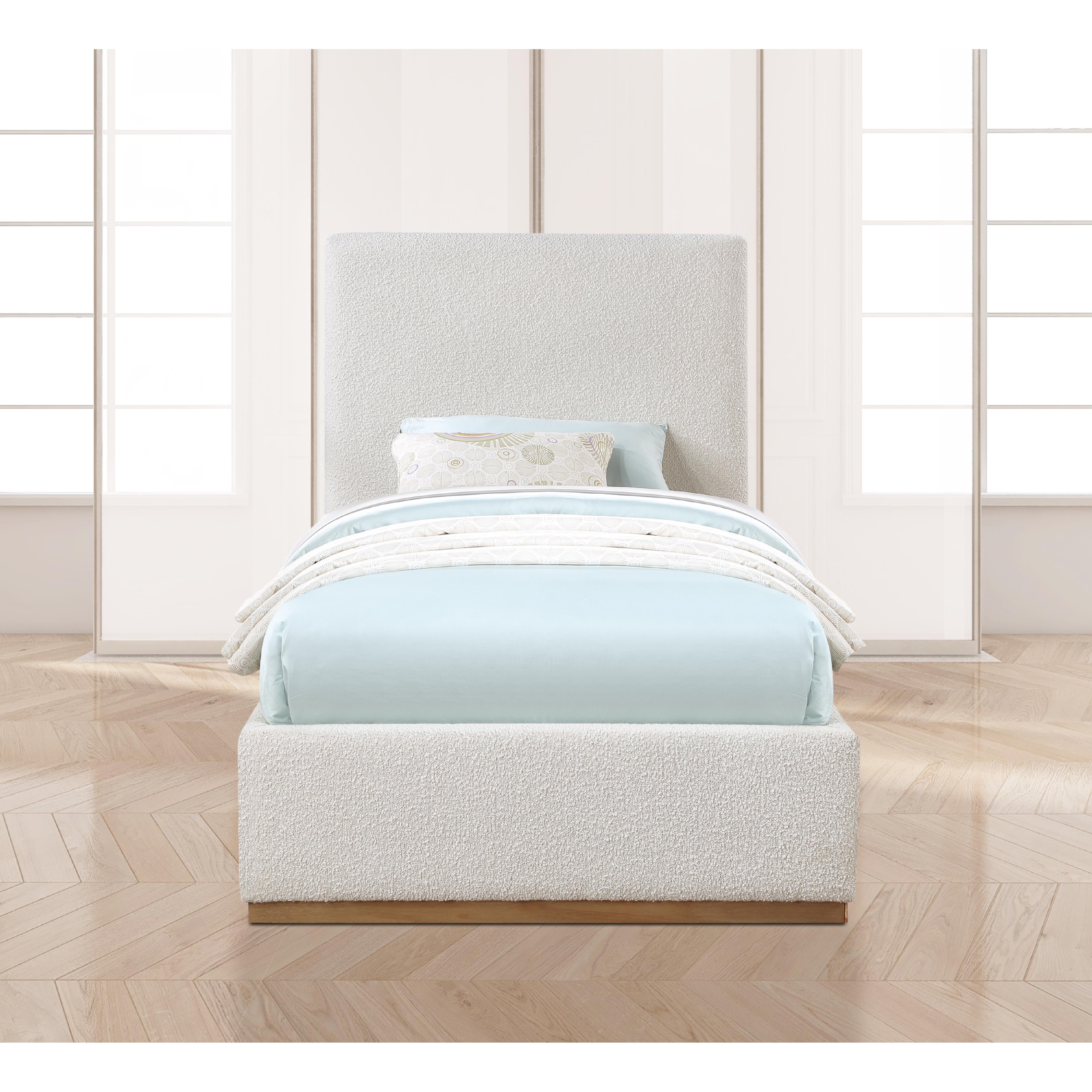 Meridian Monaco Cream Boucle Fabric Twin Bed