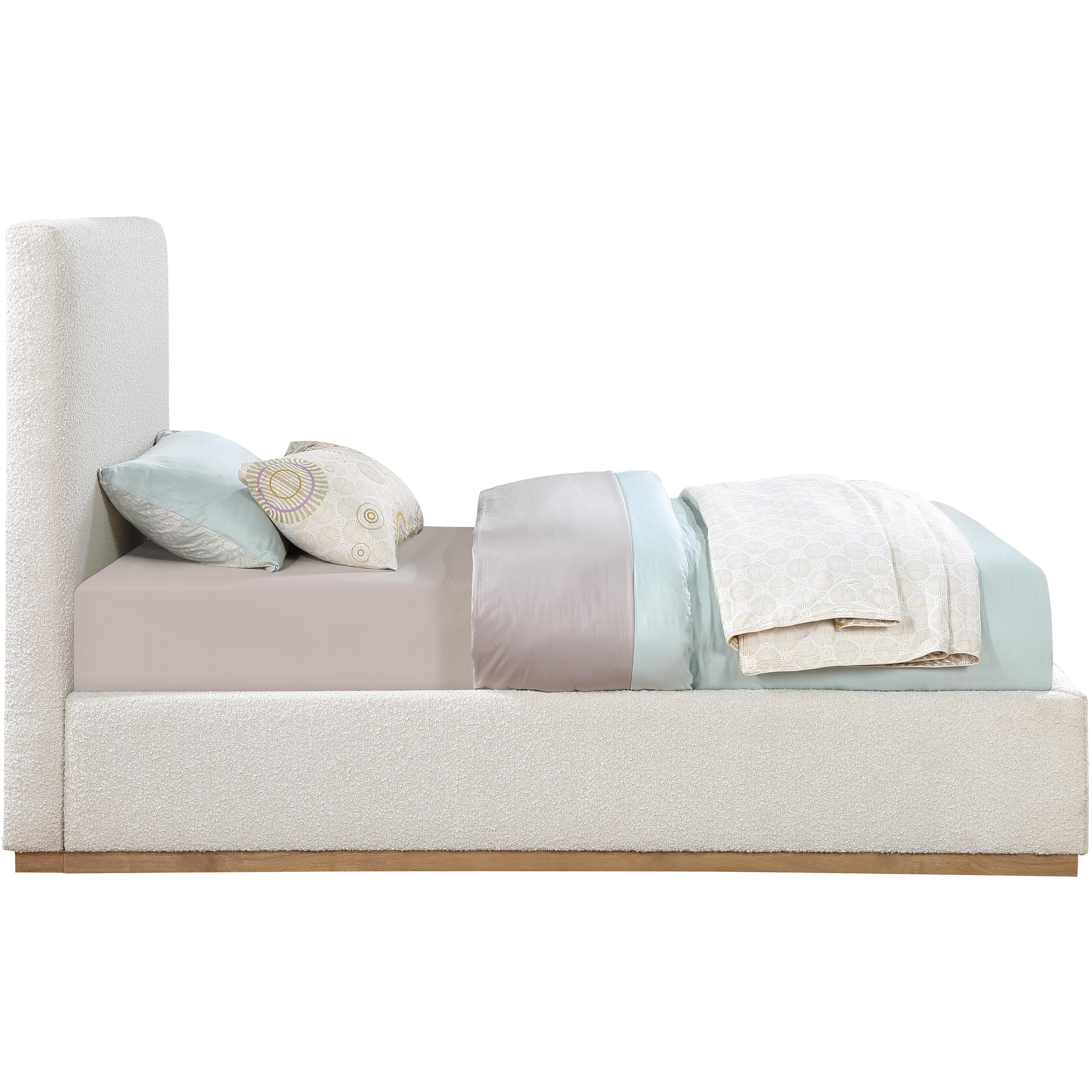 Meridian Monaco Cream Boucle Fabric Twin Bed