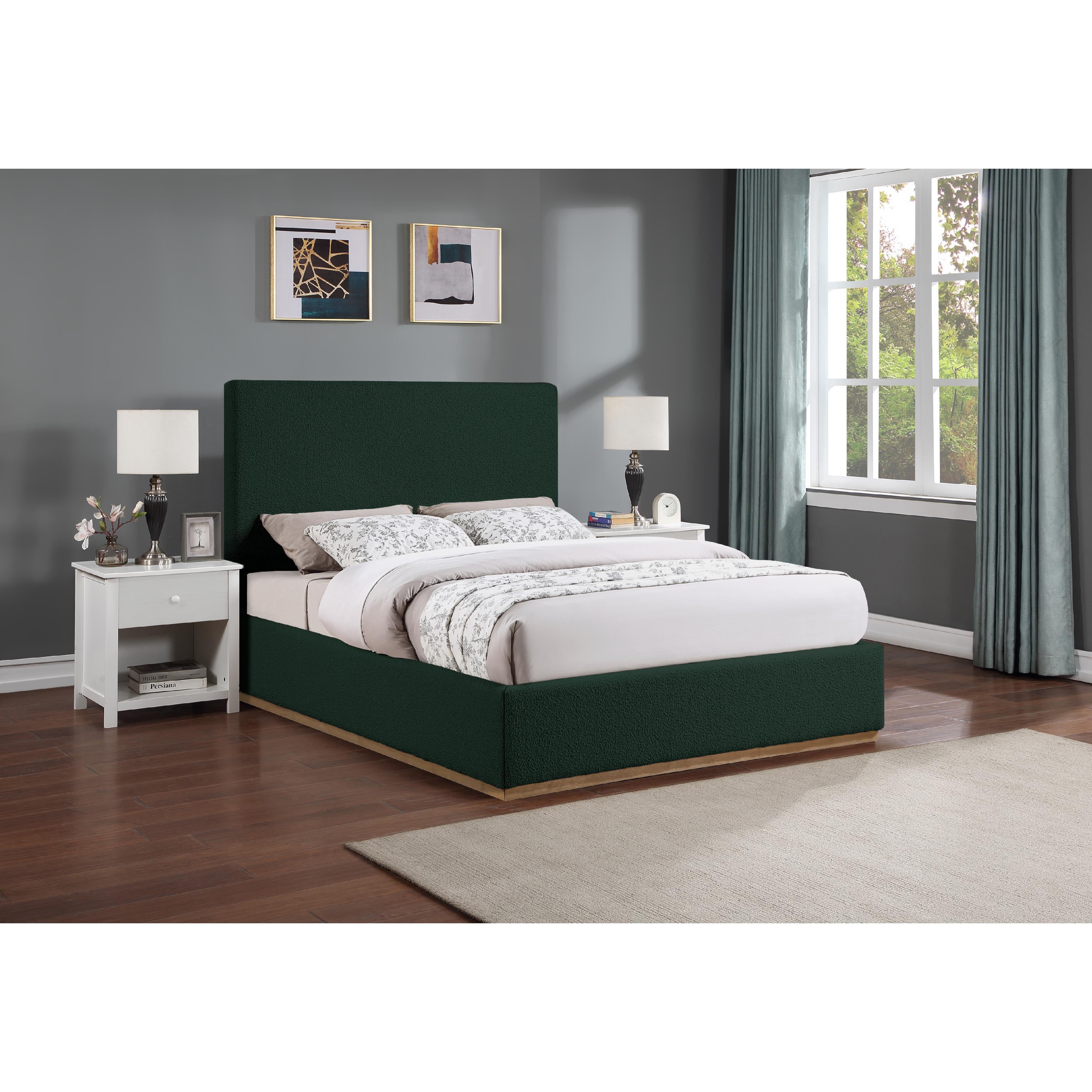 Meridian Monaco Green Boucle Fabric Full Bed