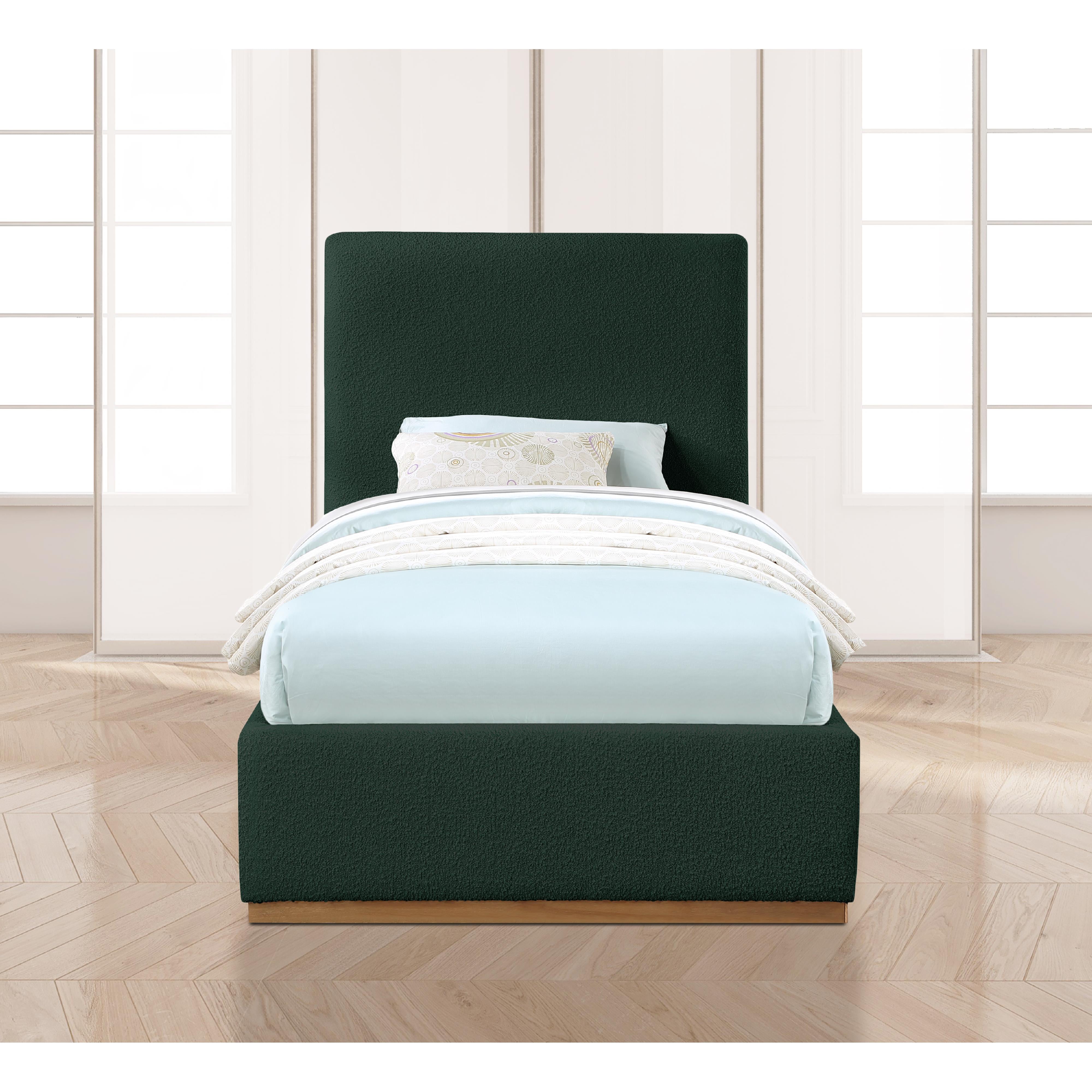 Meridian Monaco Green Boucle Fabric Twin Bed