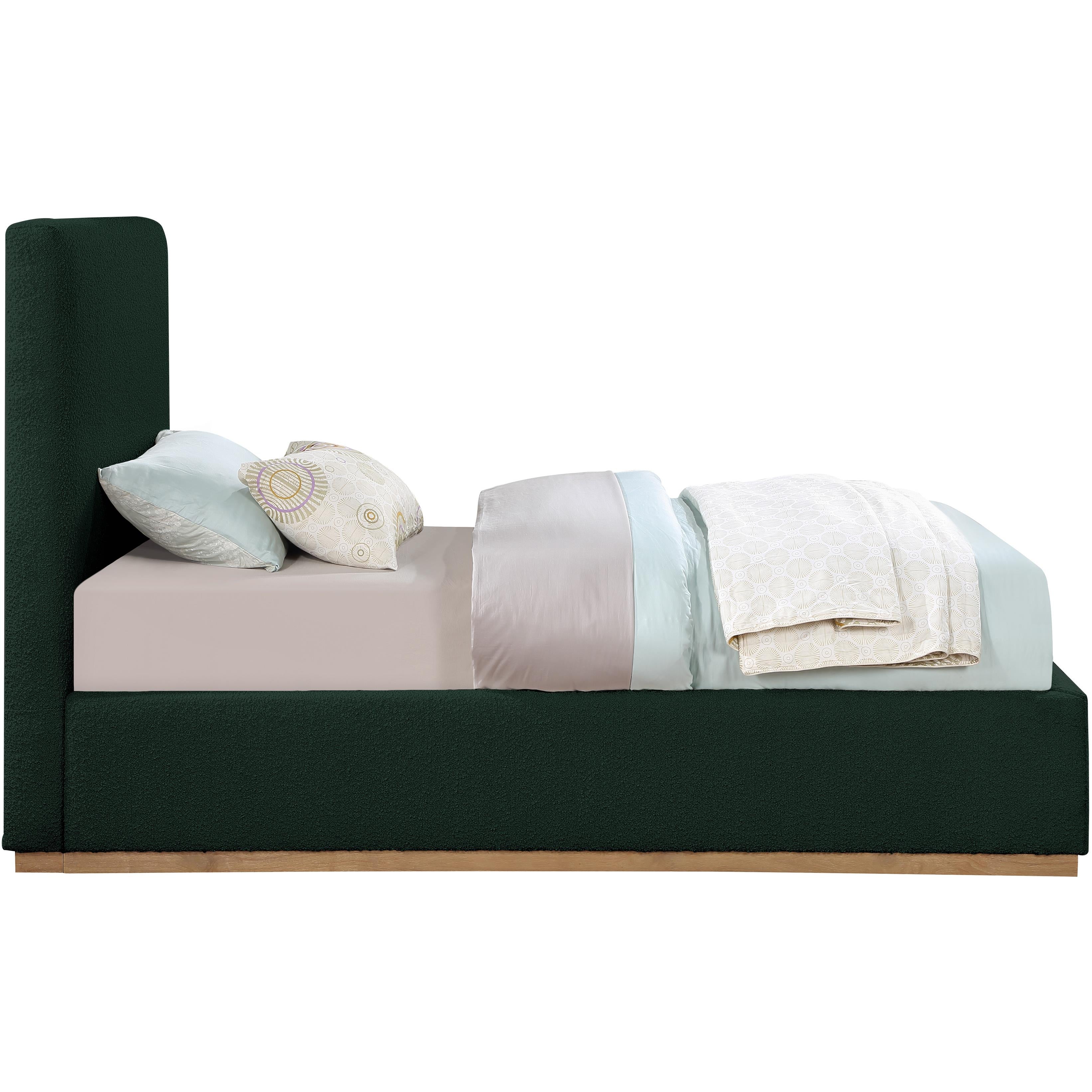 Meridian Monaco Green Boucle Fabric Twin Bed