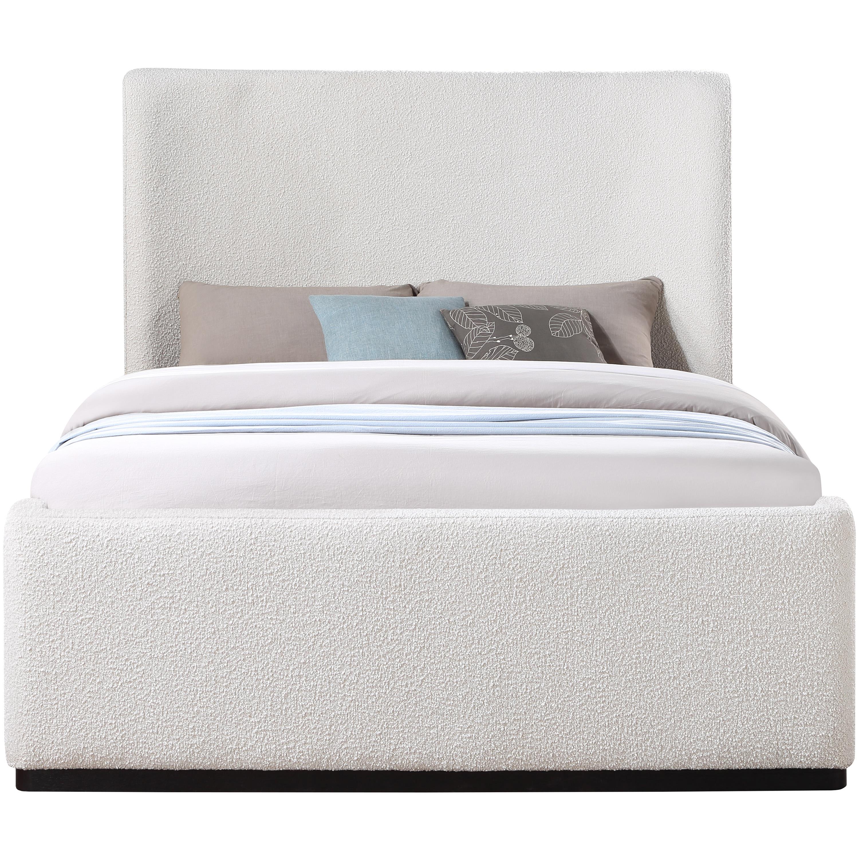 Meridian Oliver Cream Boucle Fabric Queen Bed (3 Boxes)