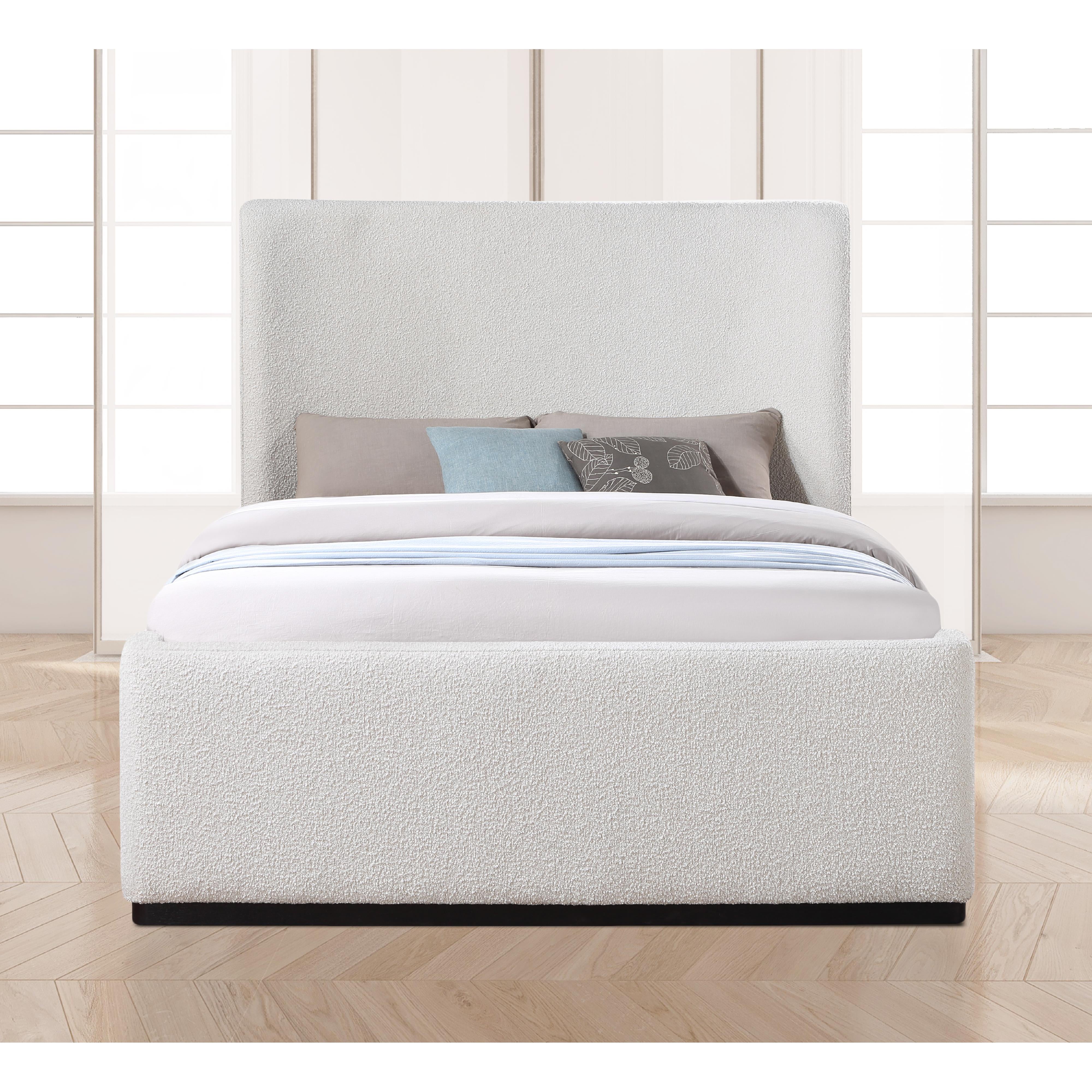Meridian Oliver Cream Boucle Fabric Queen Bed (3 Boxes)