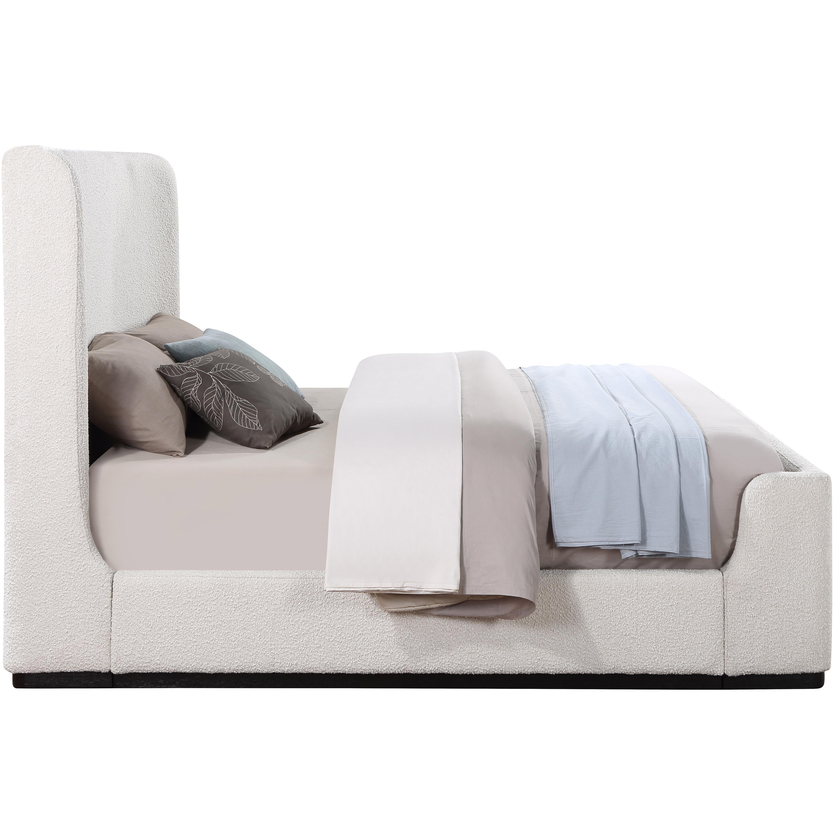Meridian Oliver Cream Boucle Fabric Queen Bed (3 Boxes)