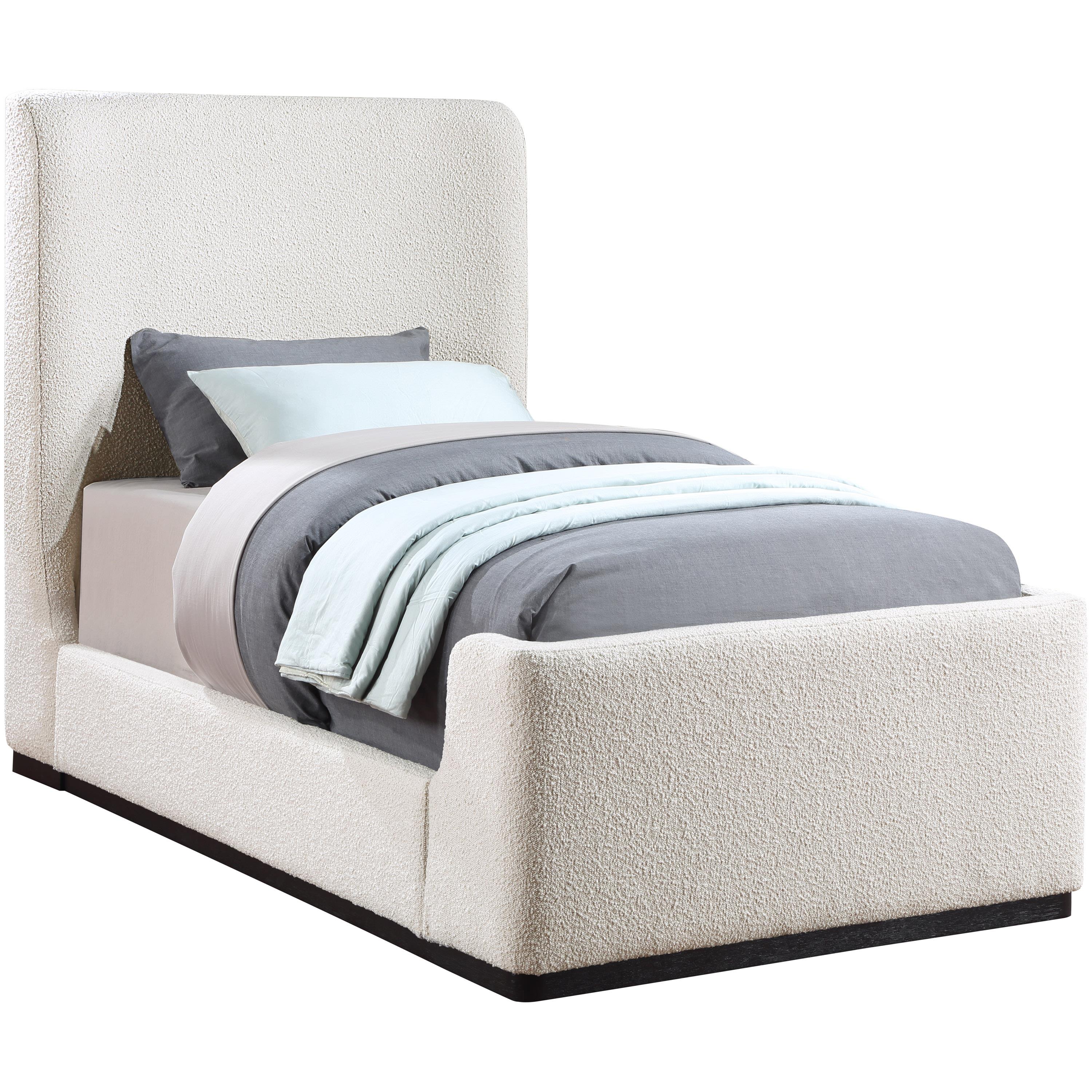 Meridian Oliver Cream Boucle Fabric Twin Bed (3 Boxes)